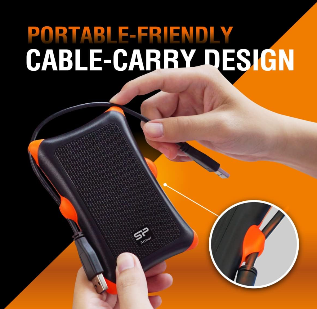 Silicon Power 1TB Rugged Portable External Hard Drive Armor A30, Shockproof USB 3.0 for PC, Mac, Xbox and PS4, Black