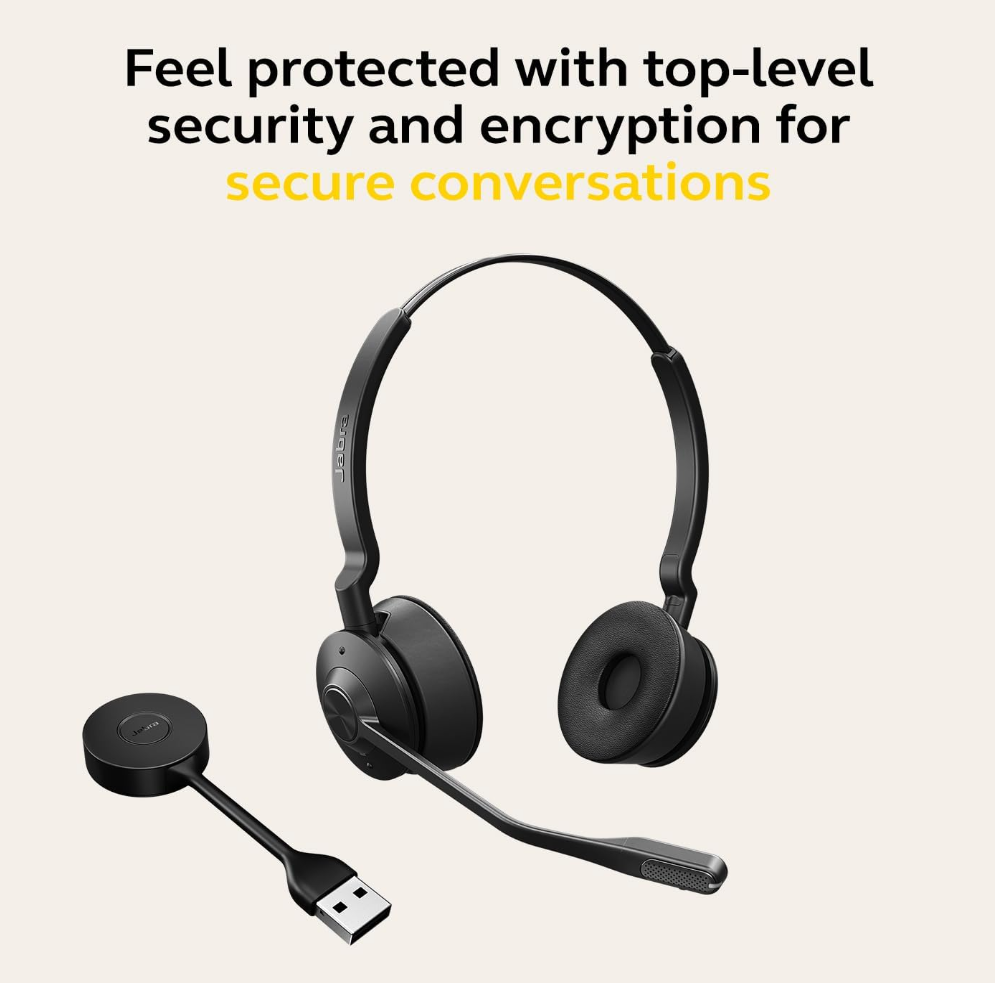 Jabra Engage 55 SE Stereo Wireless Headset with Link 400 Noise-Cancelling Microphone, Extensive Range, Hearing Protection – Certified for Google Meet & Zoom – Black