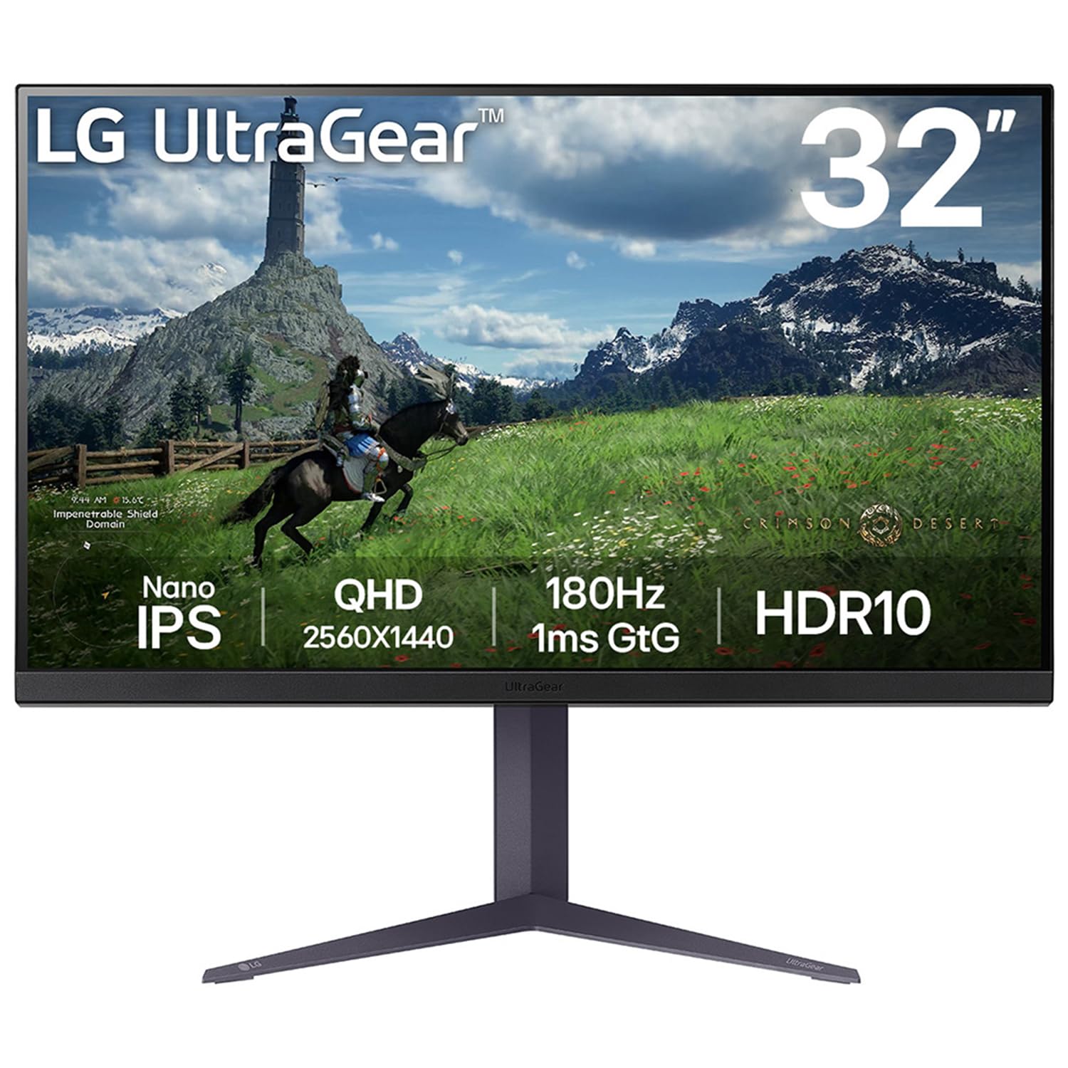 LG 32GS85Q-B 32" QHD (2560x1440) Nano IPS UltraGear Gaming Monitor, 180Hz, 1ms, NVIDIA G-SYNC Compatible, AMD FreeSync, HDR10, Tilt/Height/Pivot Stand, HDMI X 2, Display Port, HP Out