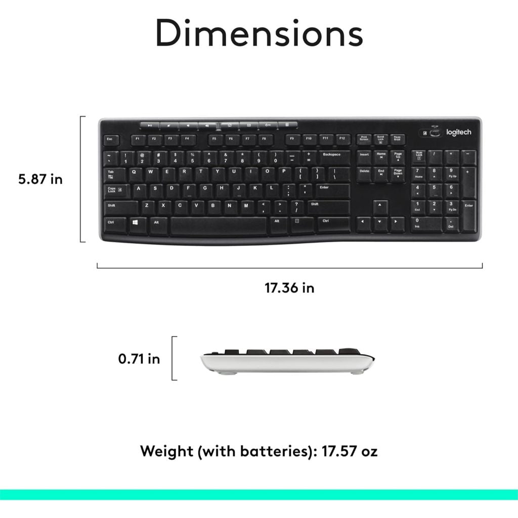 Logitech K270 Wireless Keyboard 2.4GHz USB Receiver Full Size Keyboard for PC Laptop