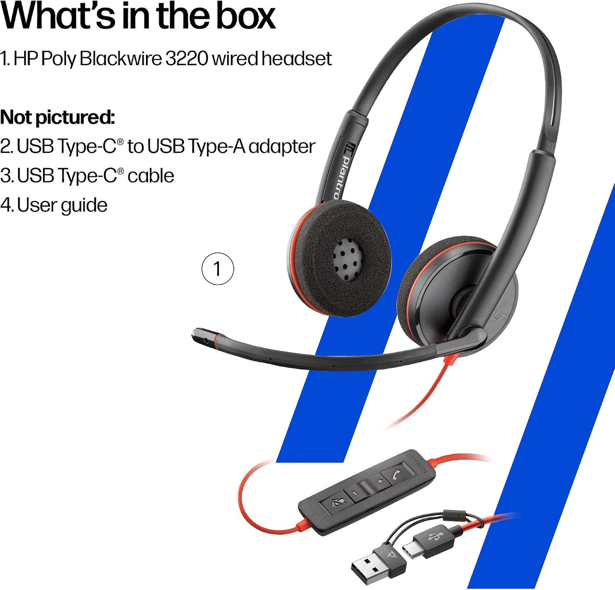 HP Poly Blackwire 3220 USB-C/A Adapter Stereo Headset