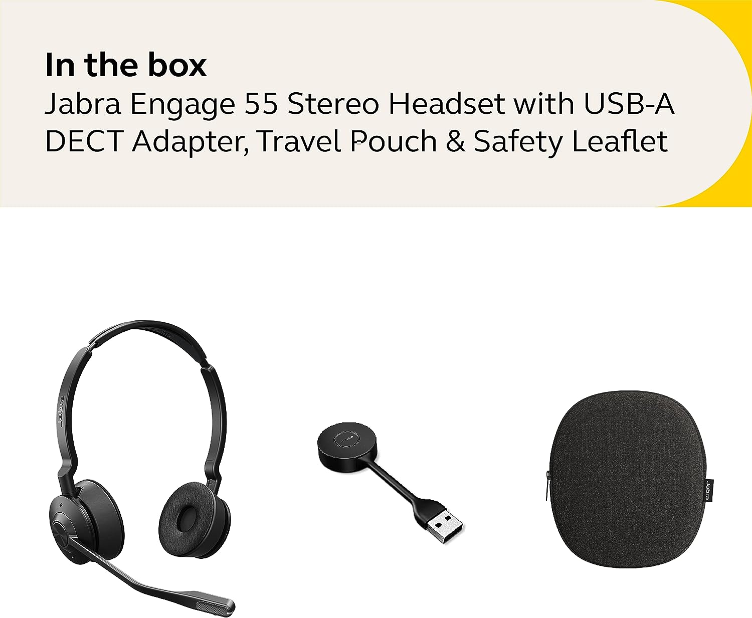 Jabra Engage 55 Stereo Wireless Headset with Link 400 USB-A DECT Adapter – Noise-Cancelling Microphone, Extensive Range, Hearing Protection – MS Teams Certified, Works with All Other Platforms