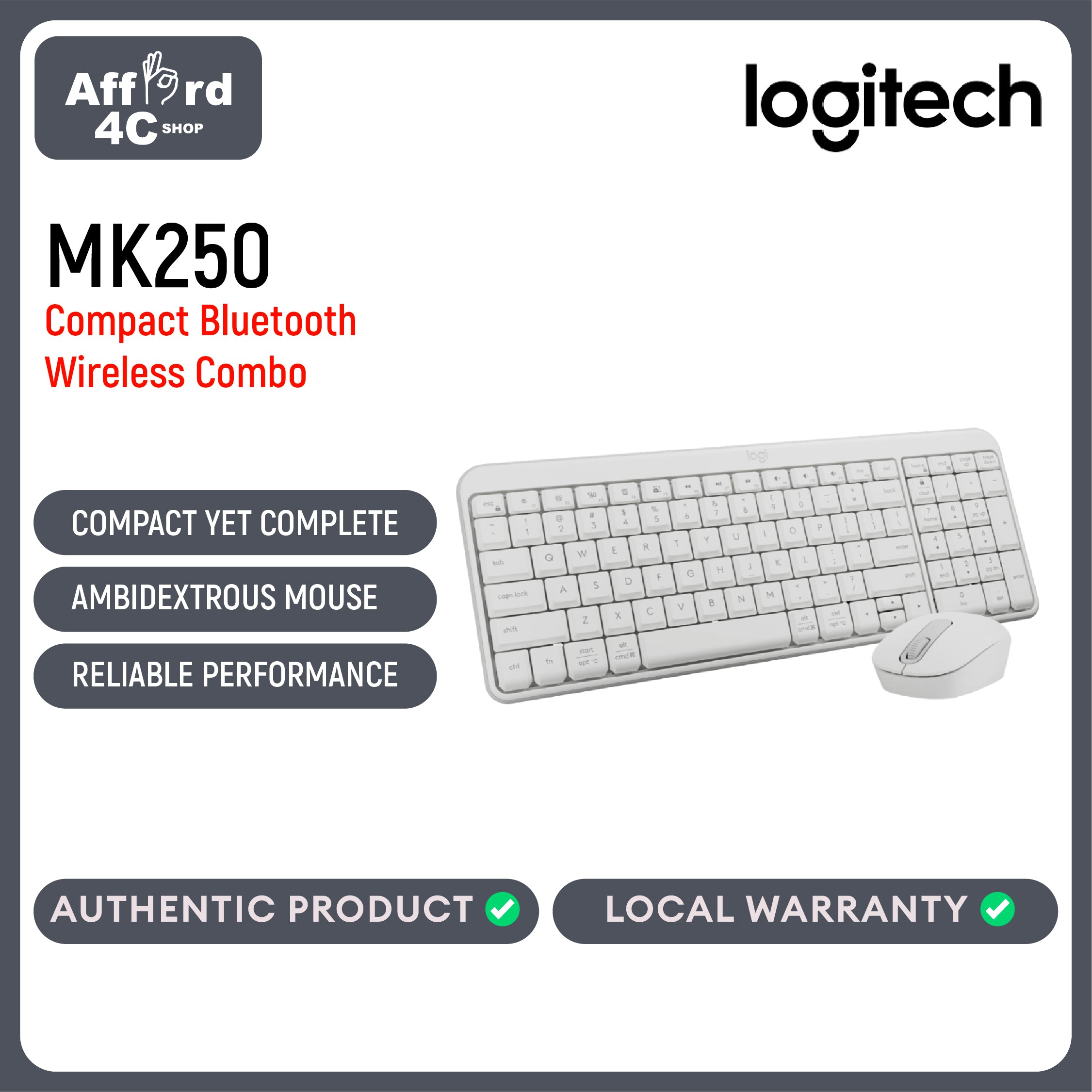Logitech MK250 Wireless Keyboard and Mouse Combo Offwh
