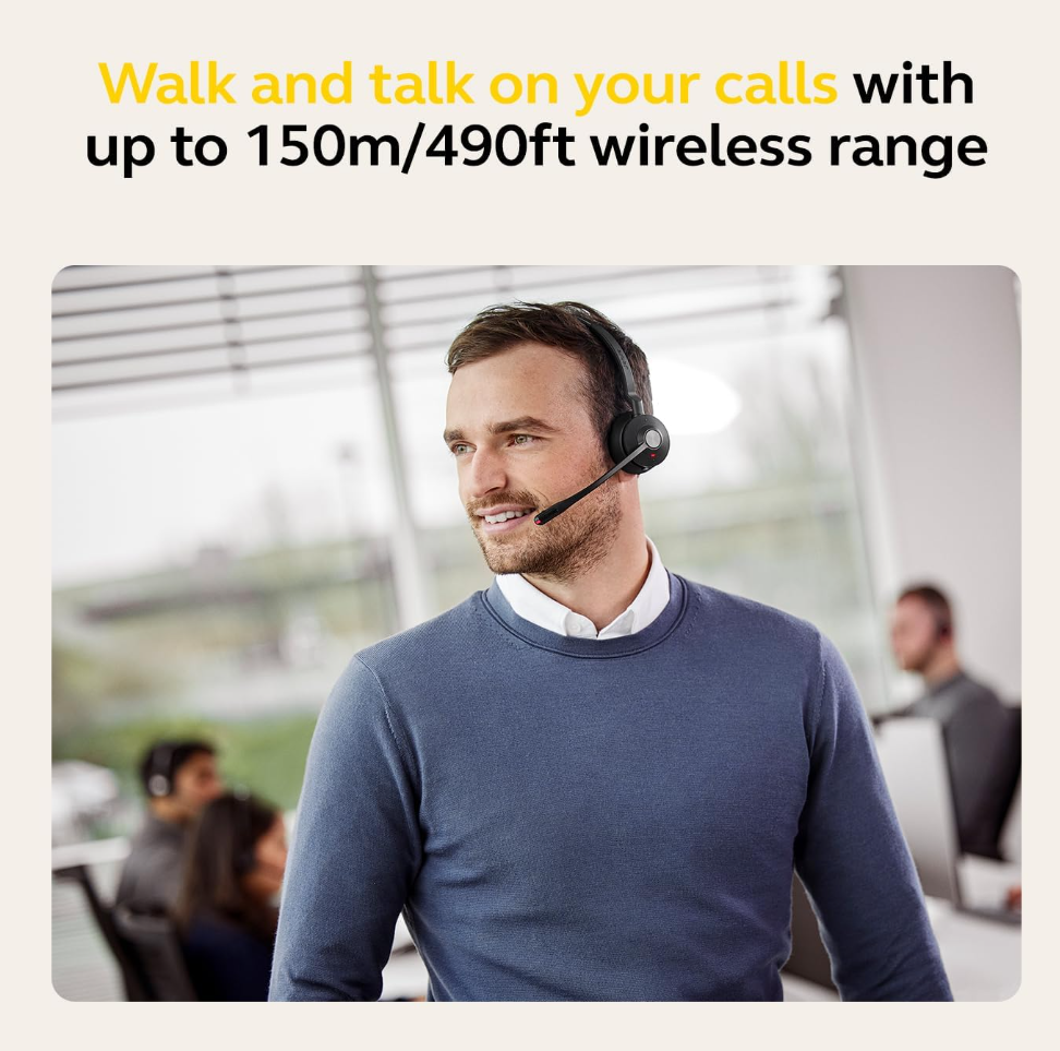 Jabra Engage 55 SE Stereo Wireless Headset with Link 400 Noise-Cancelling Microphone, Extensive Range, Hearing Protection – Certified for Google Meet & Zoom – Black
