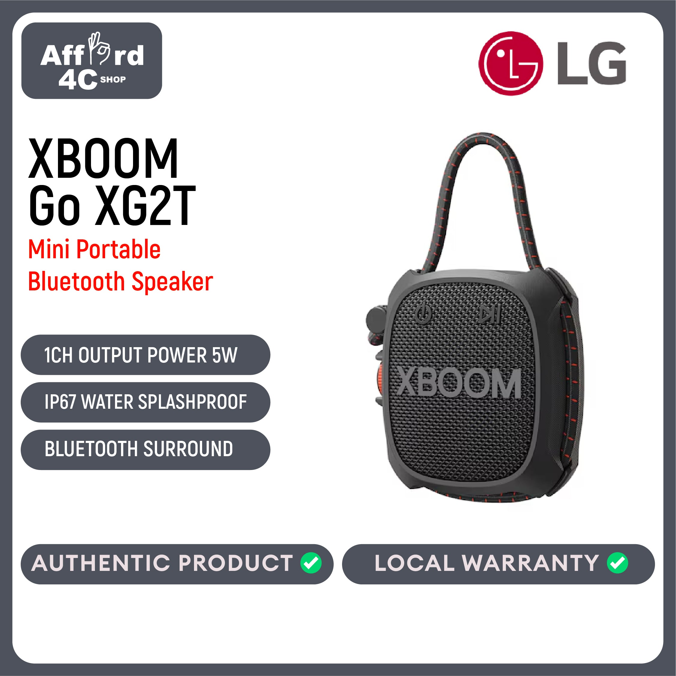 LG XBOOM Go XG2T Mini Portable Bluetooth Speaker