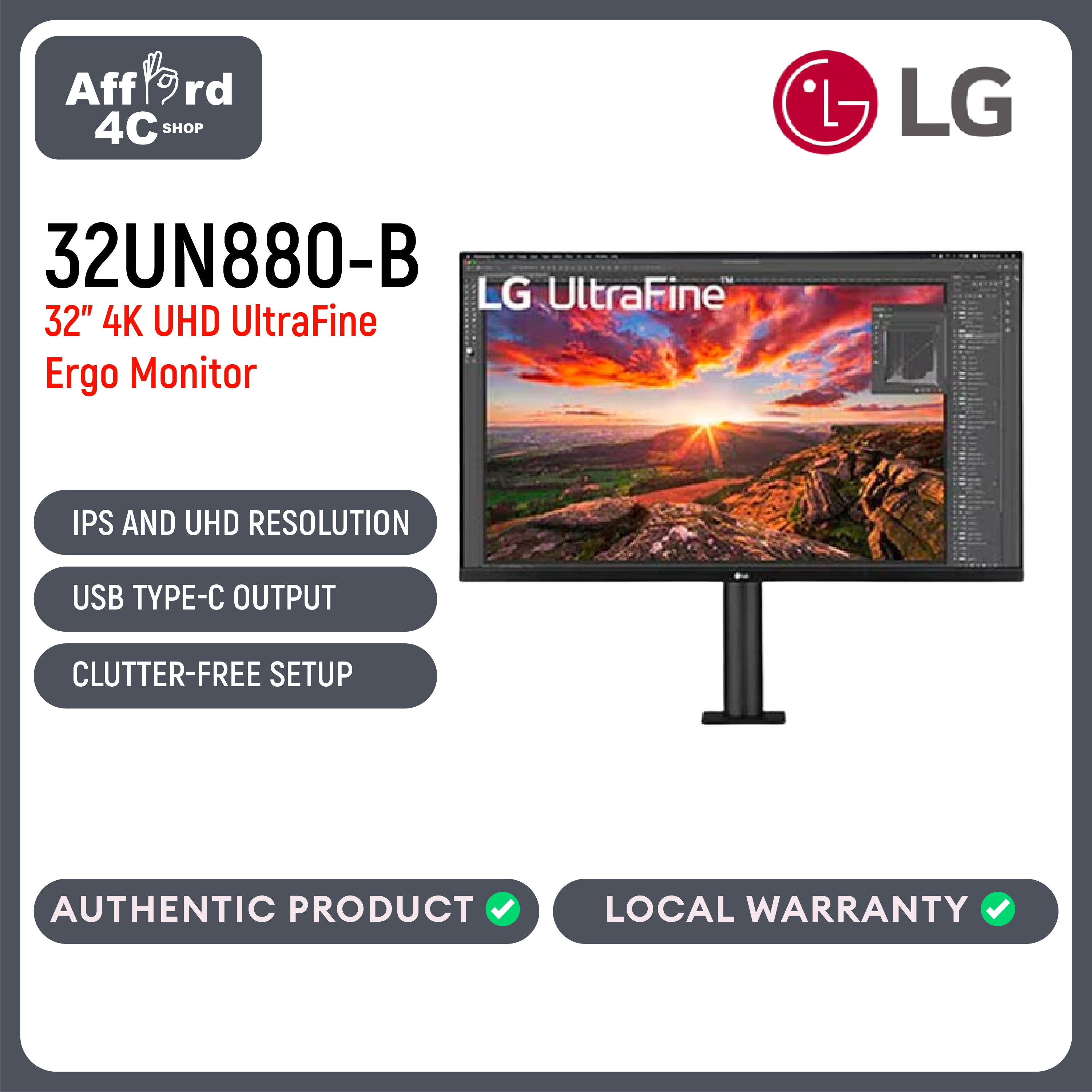 LG 32UN880 32" UltaHD Monitor 3840 x 2160 Resolution / AMD FreeSync / Dynamic Action Sync / Black Stabilizer