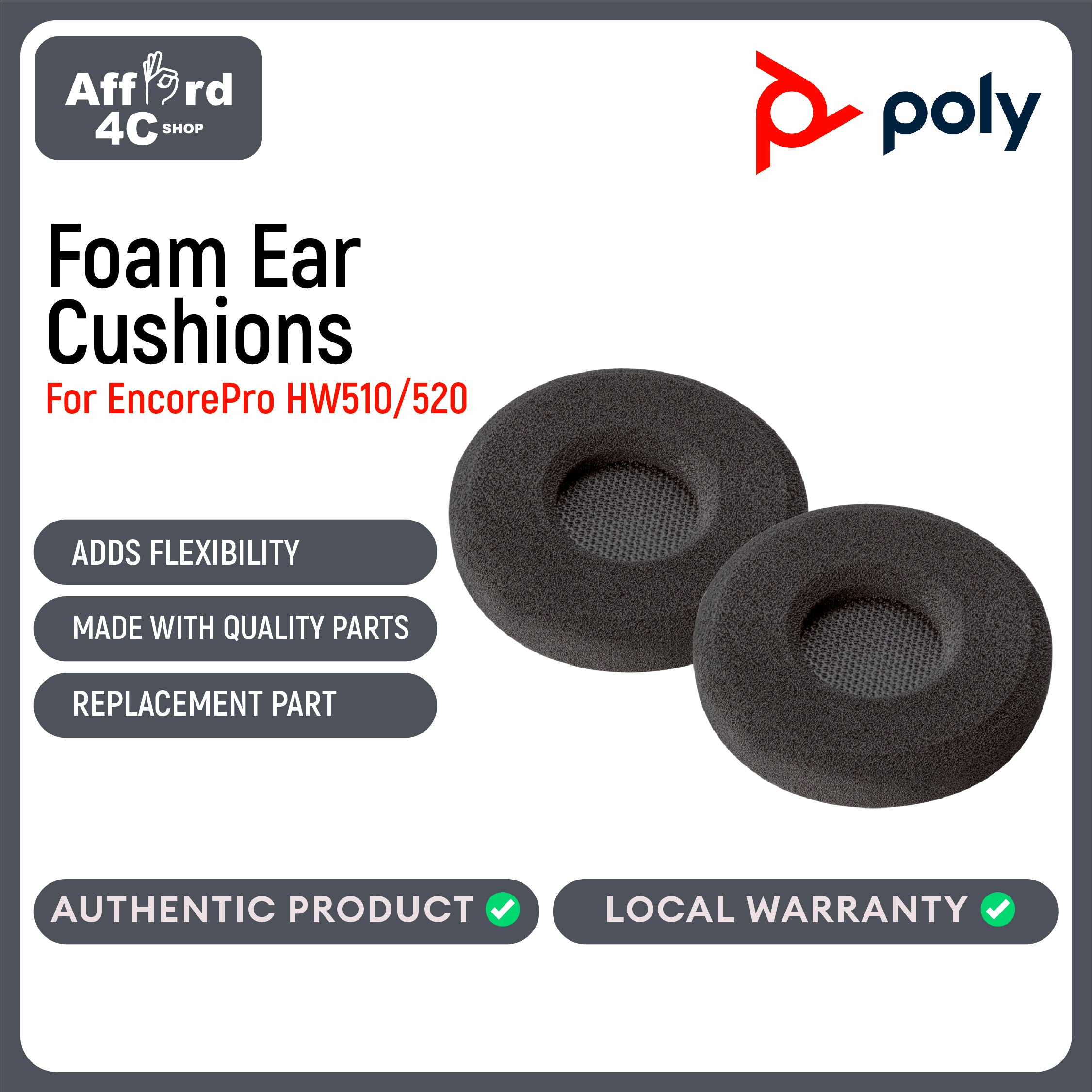 Poly EncorePro HW510/520 Foam Ear Cushions (2 Pieces)