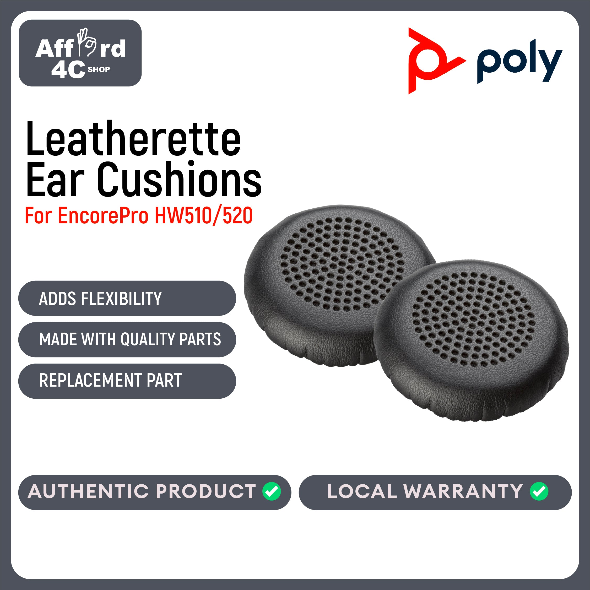 Poly EncorePro HW510/520 Leatherette Ear Cushions (2 Pieces)