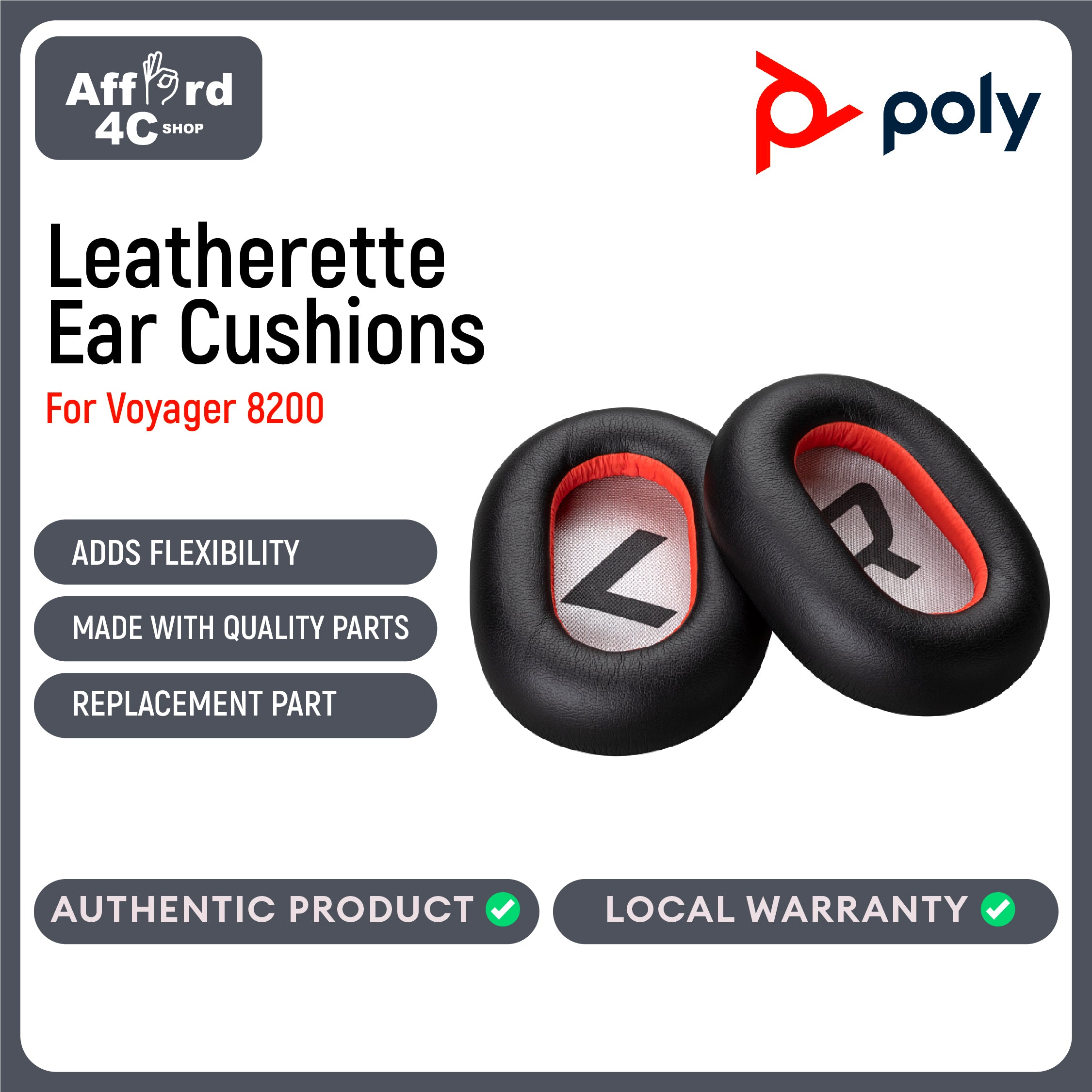 Poly Voyager 8200 Black Leatherette Ear Cushions (2 Pieces)