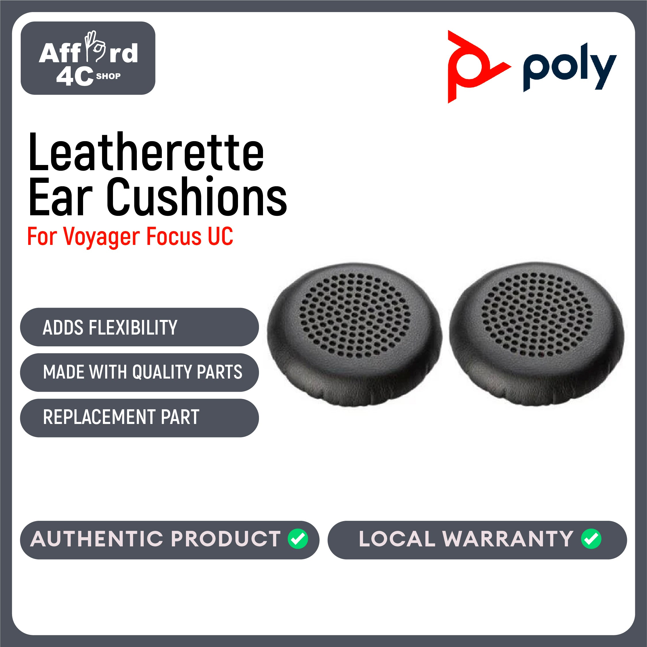 Poly Voyager Focus UC Leatherette Ear Cushions (2 Pieces)