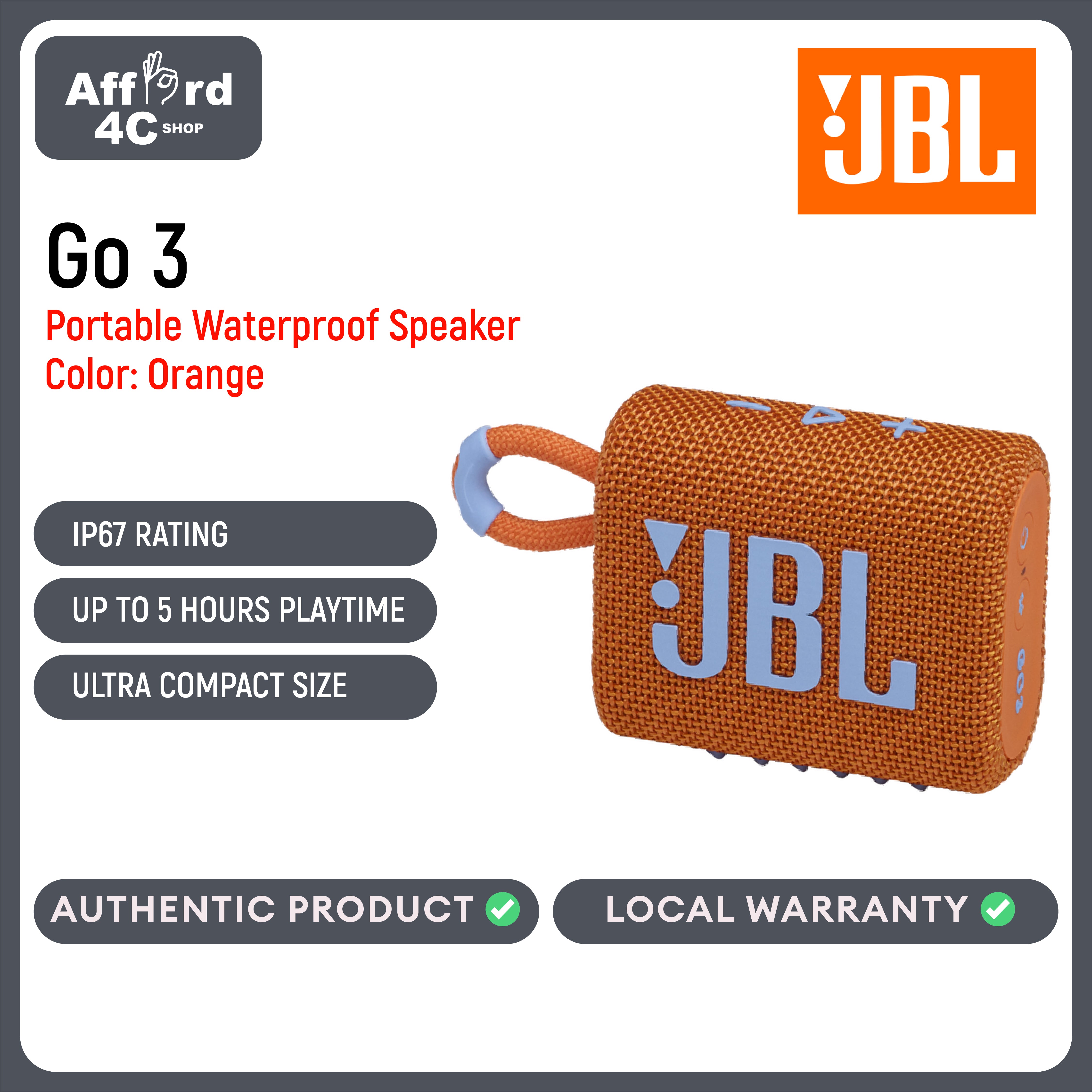 JBL Go 3 Portable Waterproof Speaker