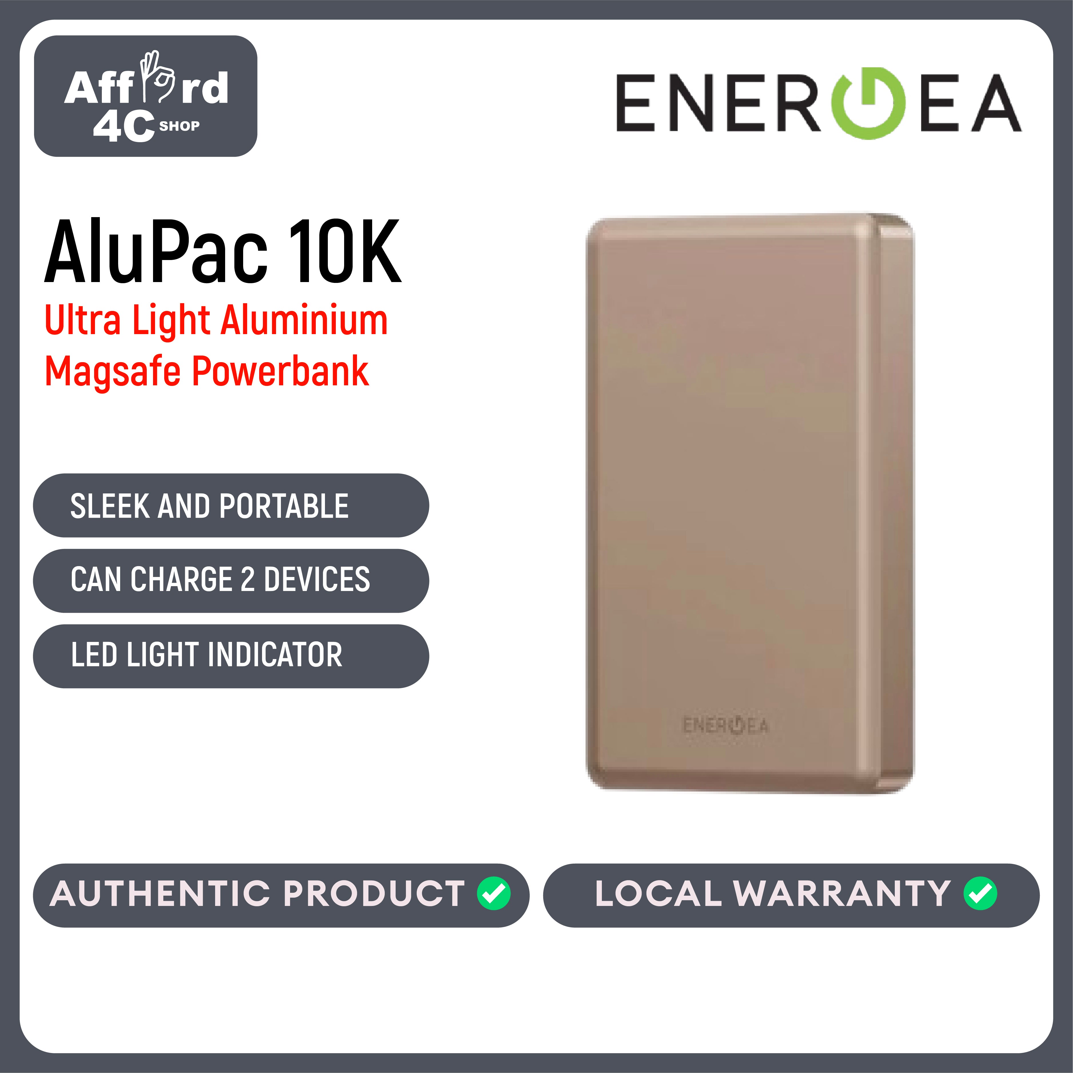 Energea AluPac 10K, 10000MaH Ultra Light Aluminum MagSafe Compatible Power Bank