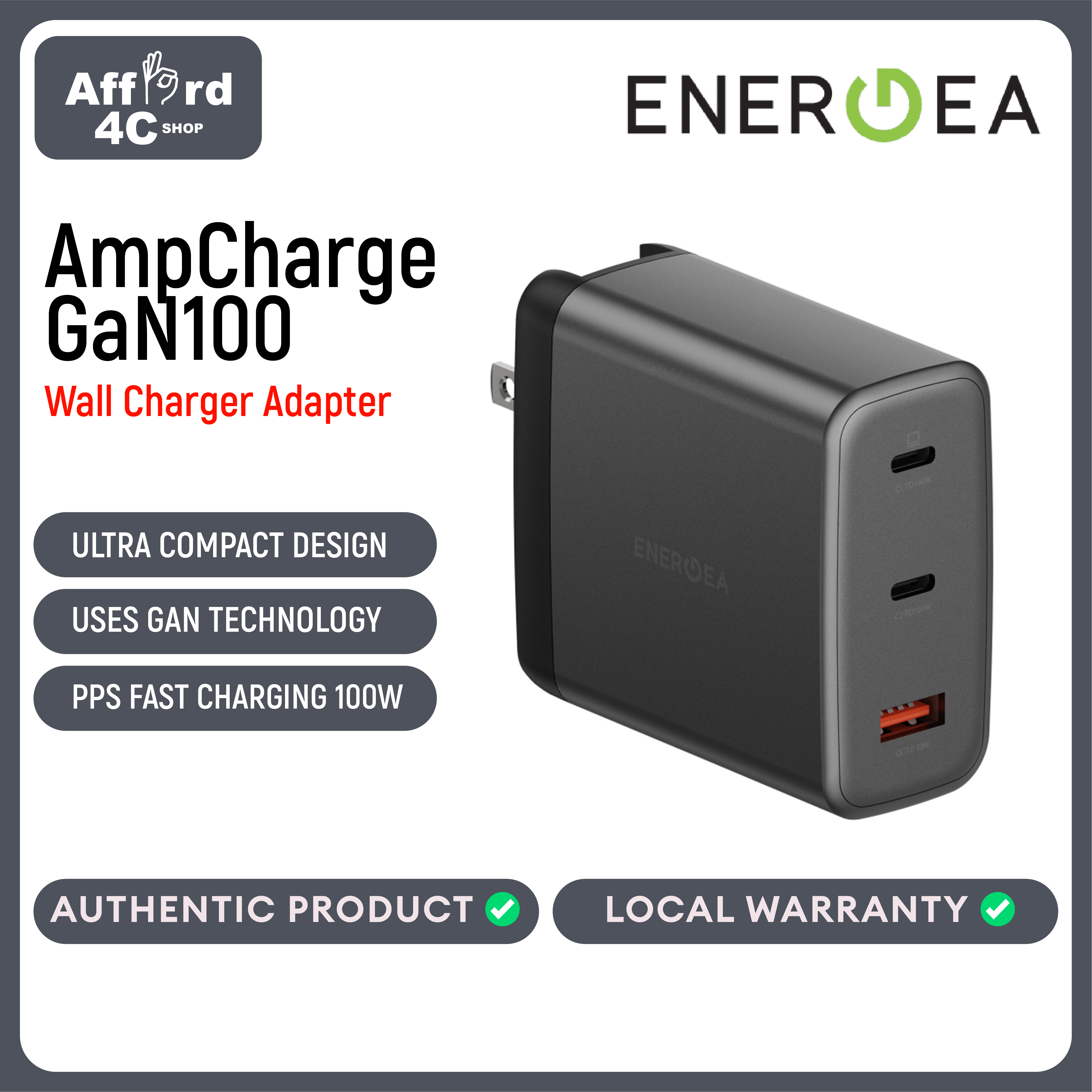 Energea AmpCharge GaN100 Wall Charger 100W