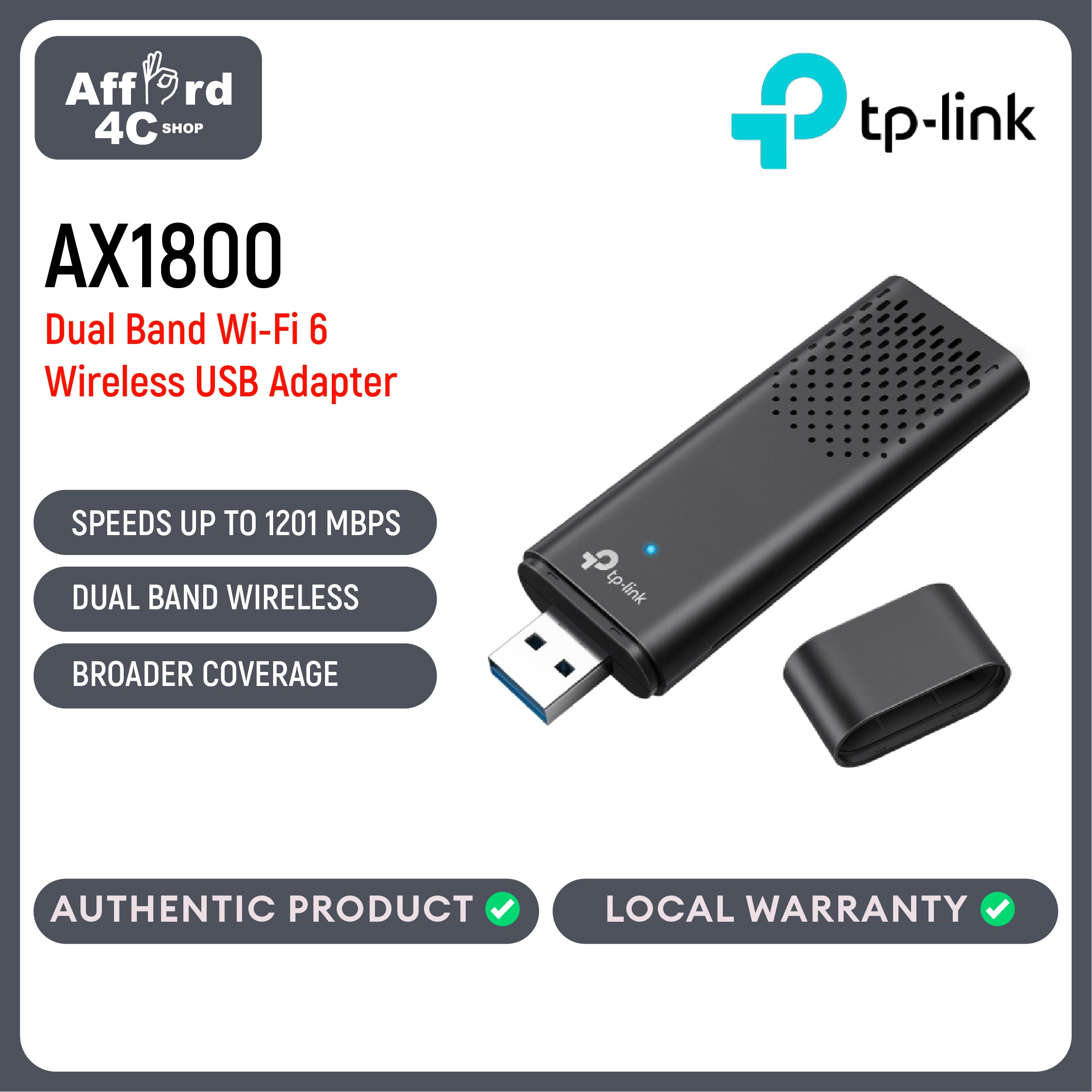 TP-Link AX1800 Dual Band Wi-Fi 6 Wireless USB Adapter