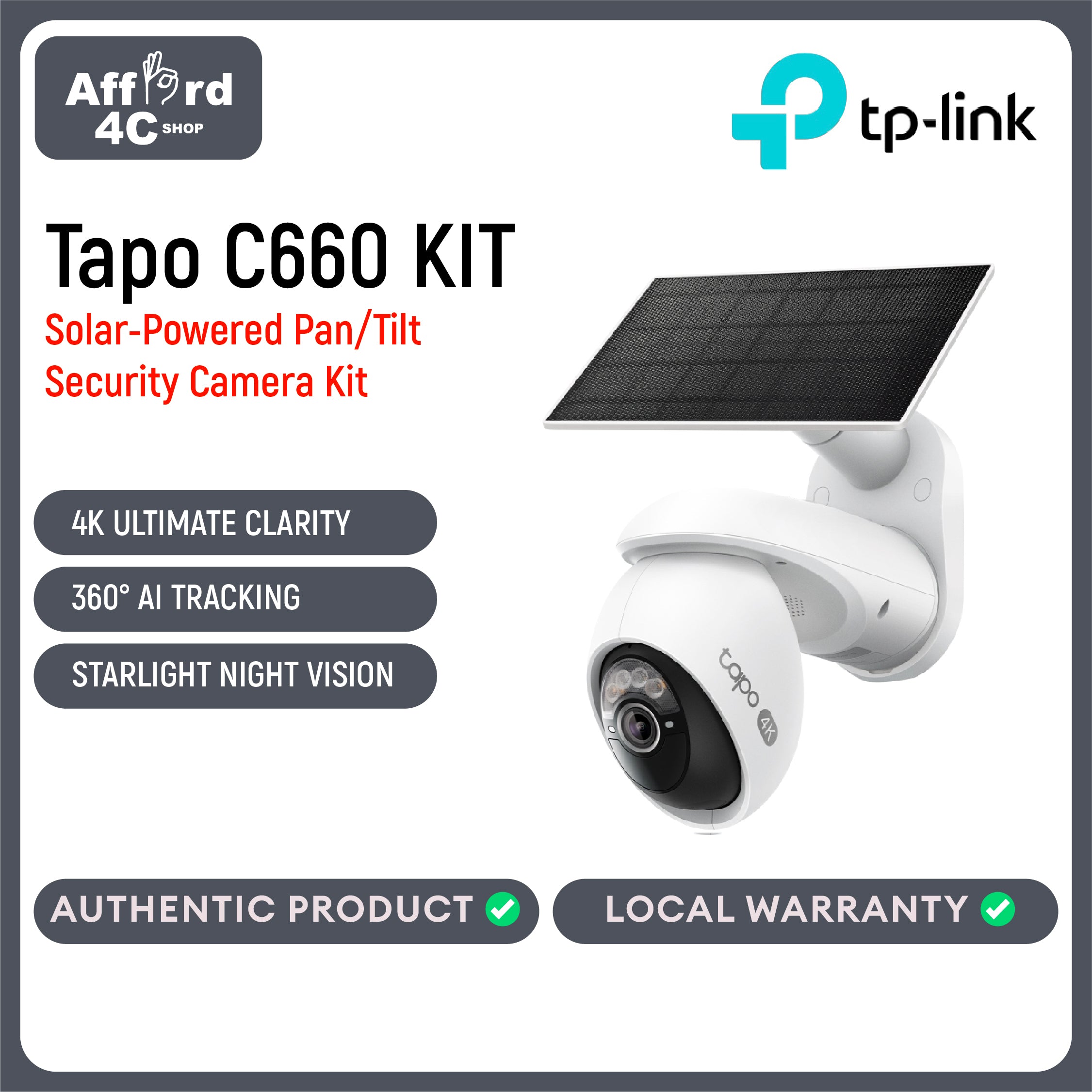 TP-Link Tapo C660 Kit Solar-Powered Pan/Tilt Security Camera Kit