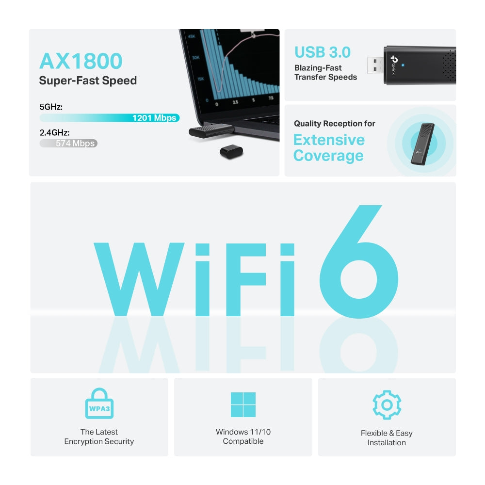 TP-Link AX1800 Dual Band Wi-Fi 6 Wireless USB Adapter