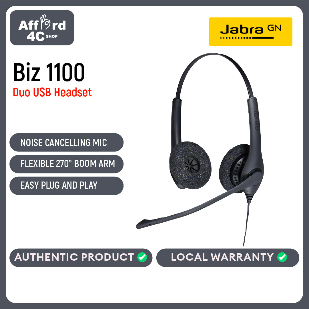 Jabra Biz 1100 EDU Stereo Headphones with Microphone for Students - Noise Cancelling and Hearing Protection Headset, Faux Leather Ear Cushions and 3.5 mm Jack