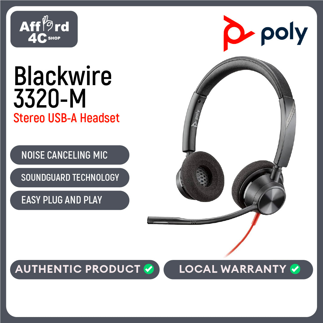 Poly Blackwire 3320-M USB-A Stereo Headset