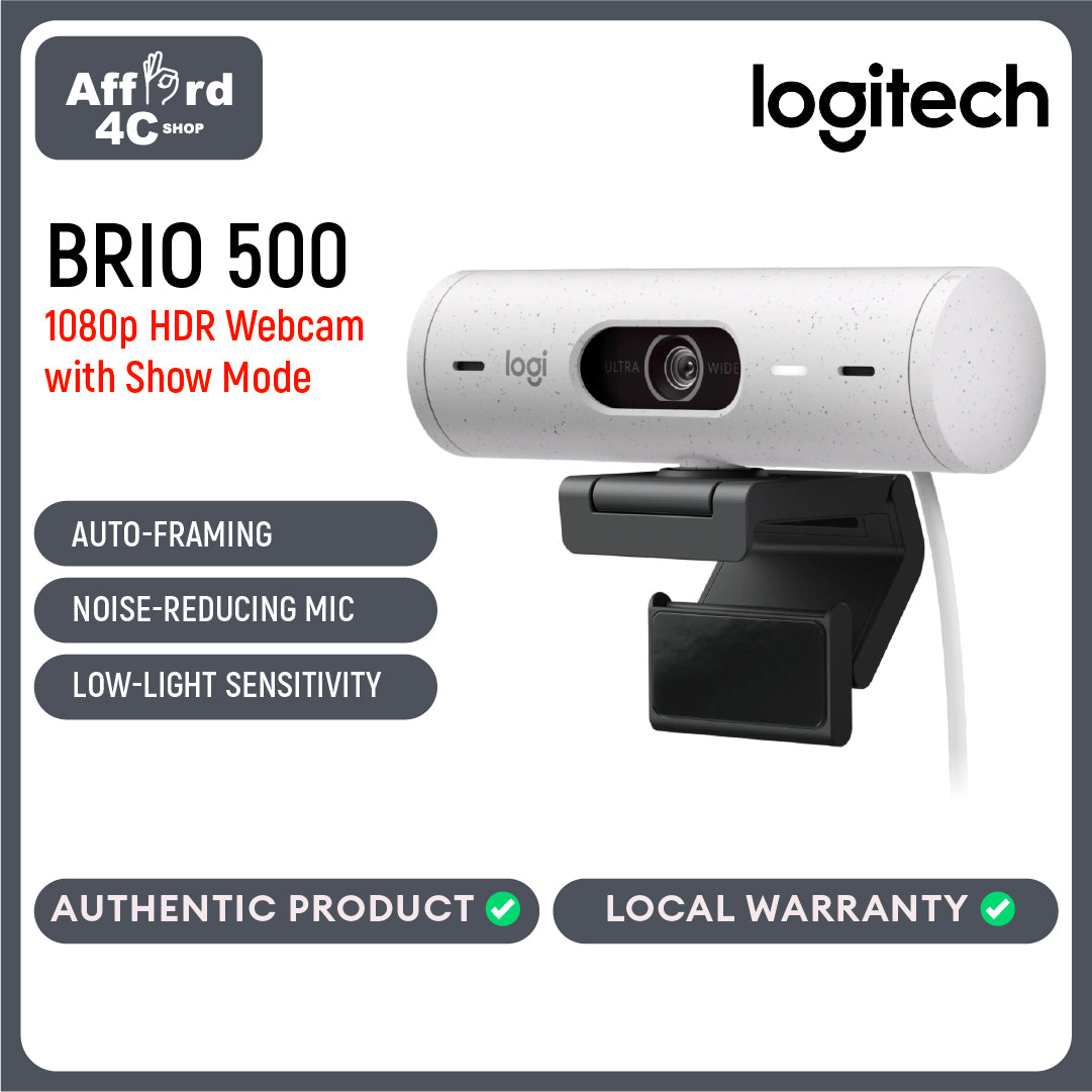 Logitech Brio 500 Full HD Webcam with Auto Light Correction, Auto-Framing Webcam