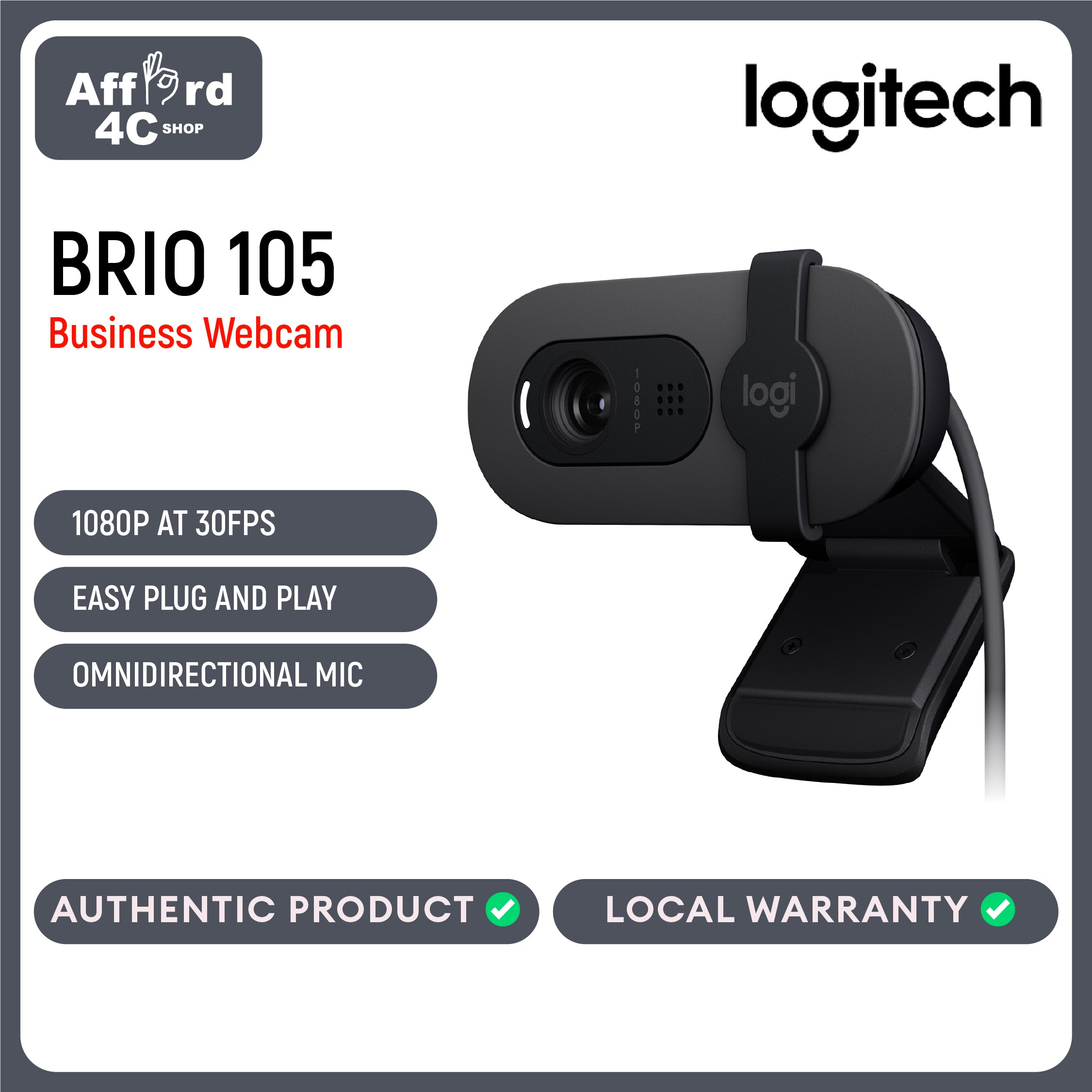 Logitech Brio 105 Business Webcam