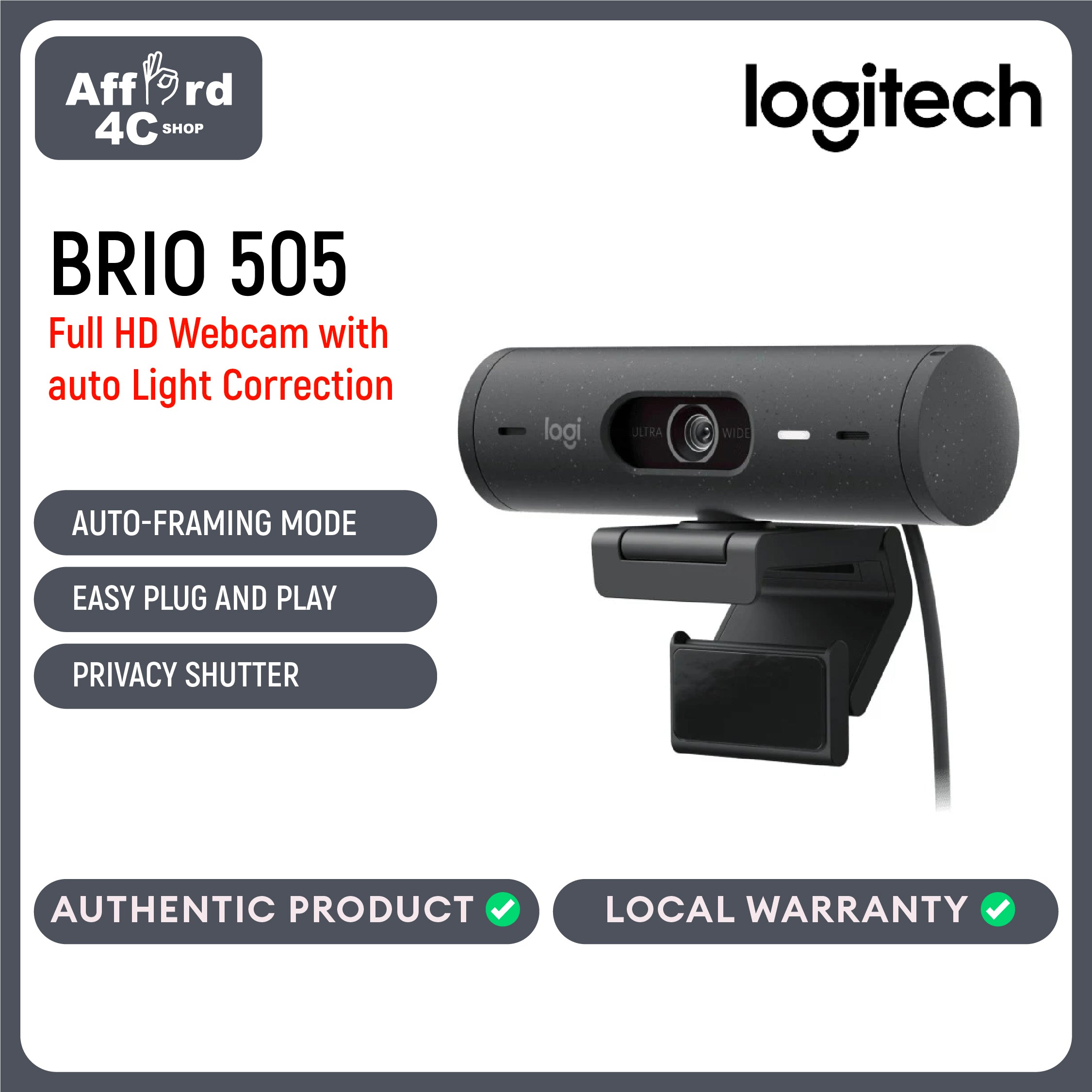 Logitech Brio 505 Full HD Webcam