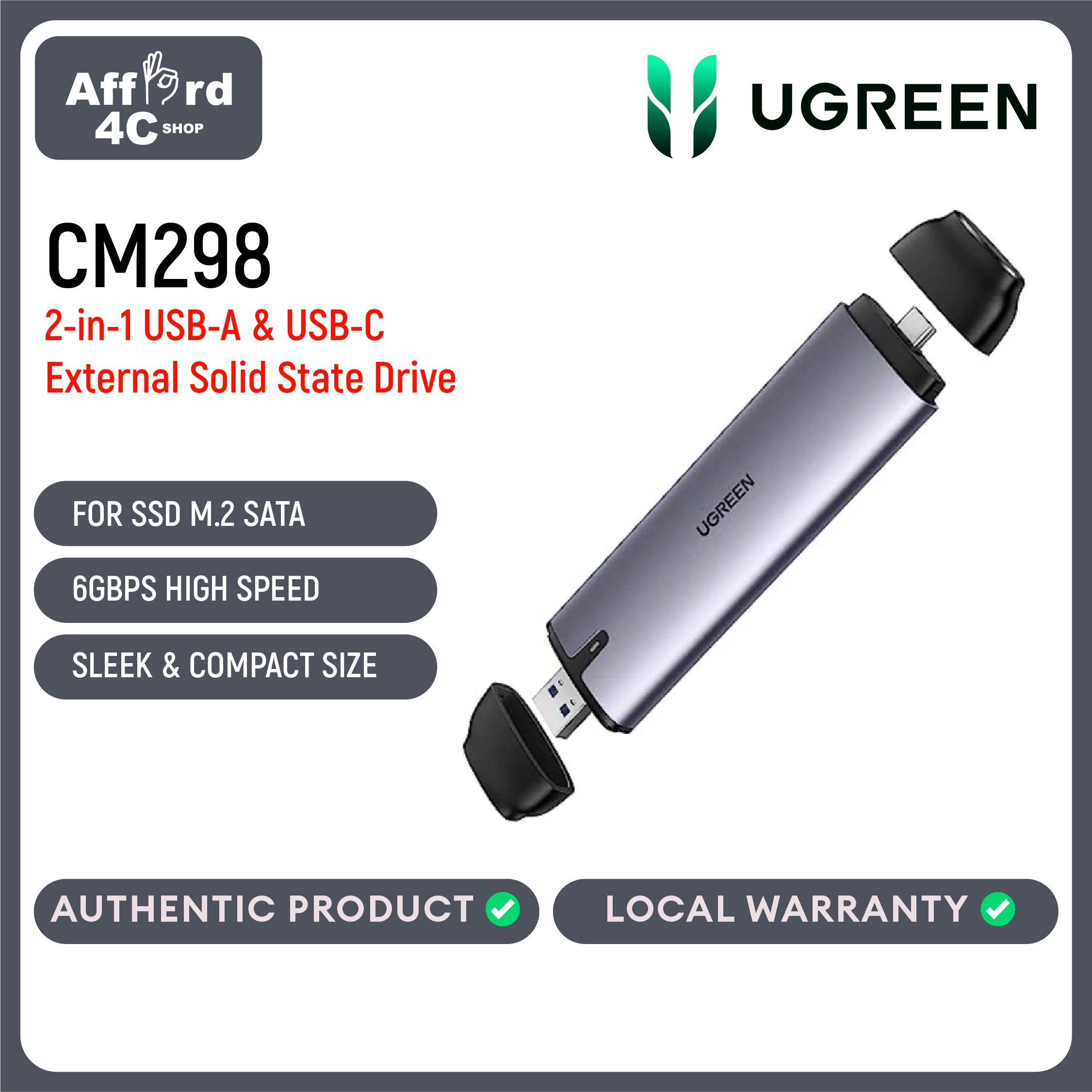 Ugreen Enclosure for PCI-E NVME SSD (CM298) - Main Image