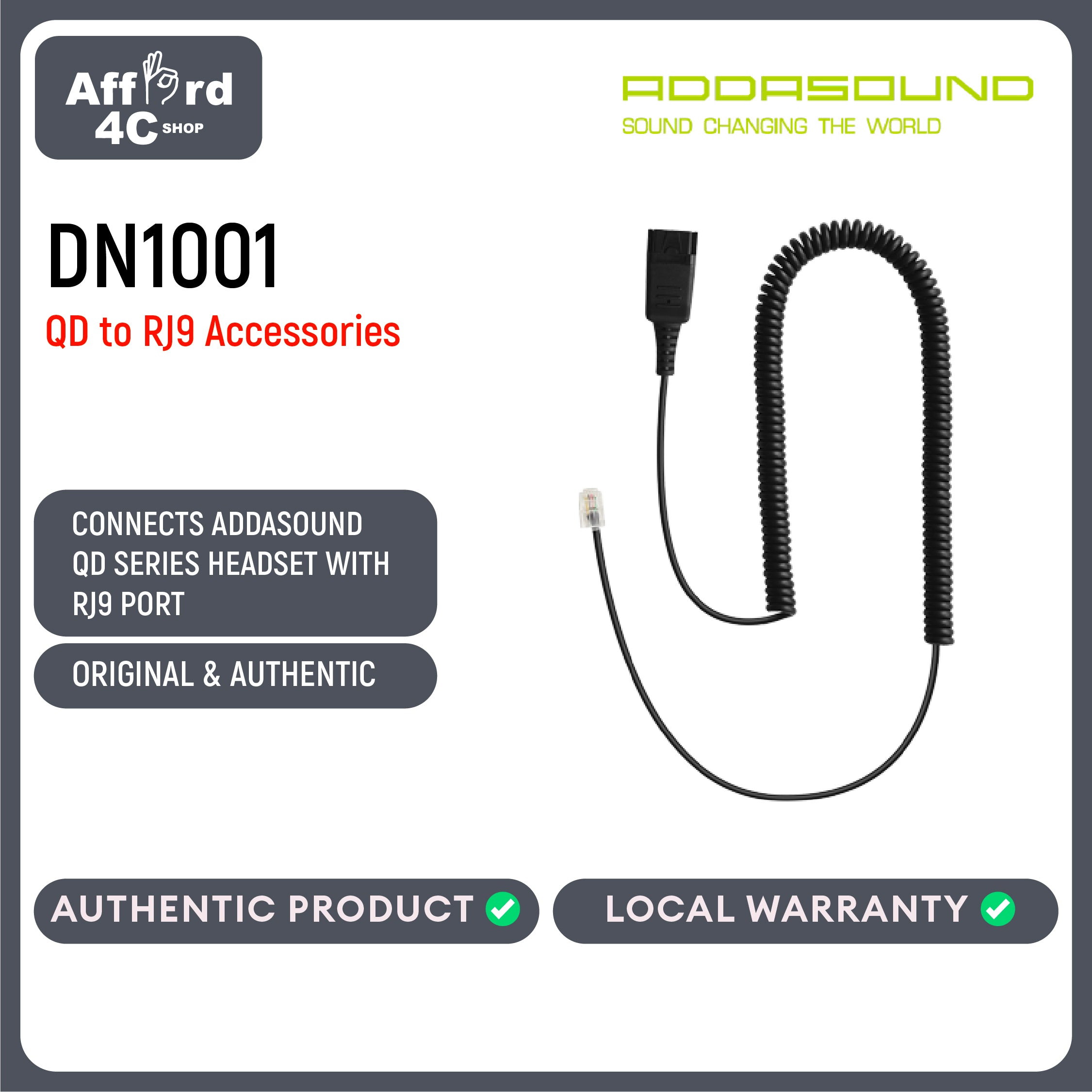 Addasound DN1001 - QD to RJ9 Accessories