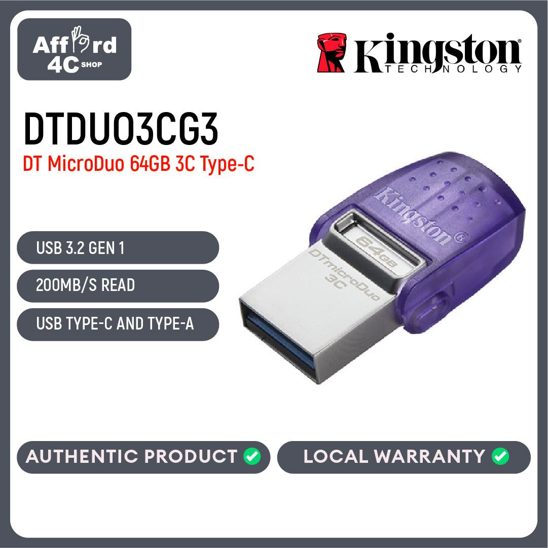 Kingston DataTraveler microDuo 3C 64GB/128GB/256GB USB 3.2 Gen 1 USB Flash Drive