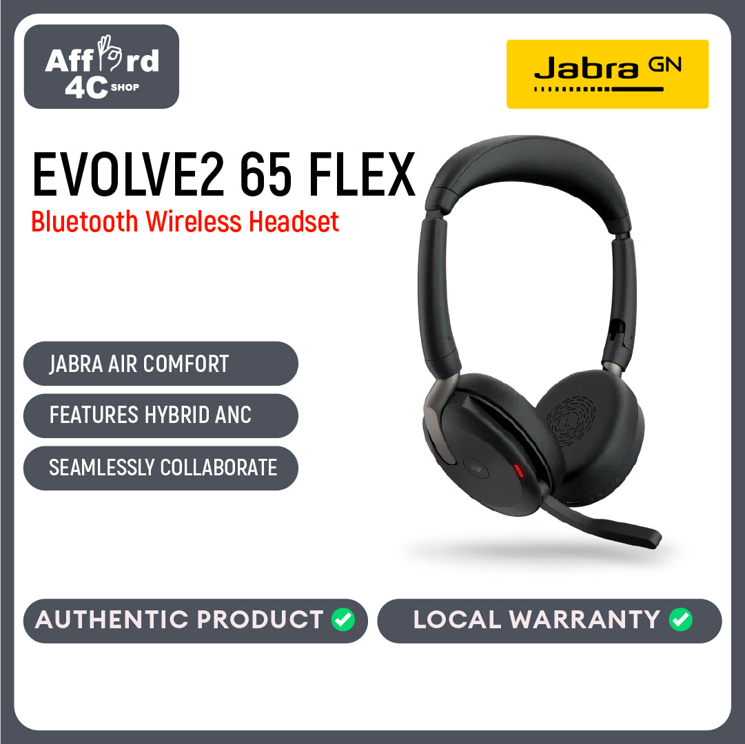 Jabra Evolve2 65 Flex Wireless Headset USB-C Bluetooth Headphones