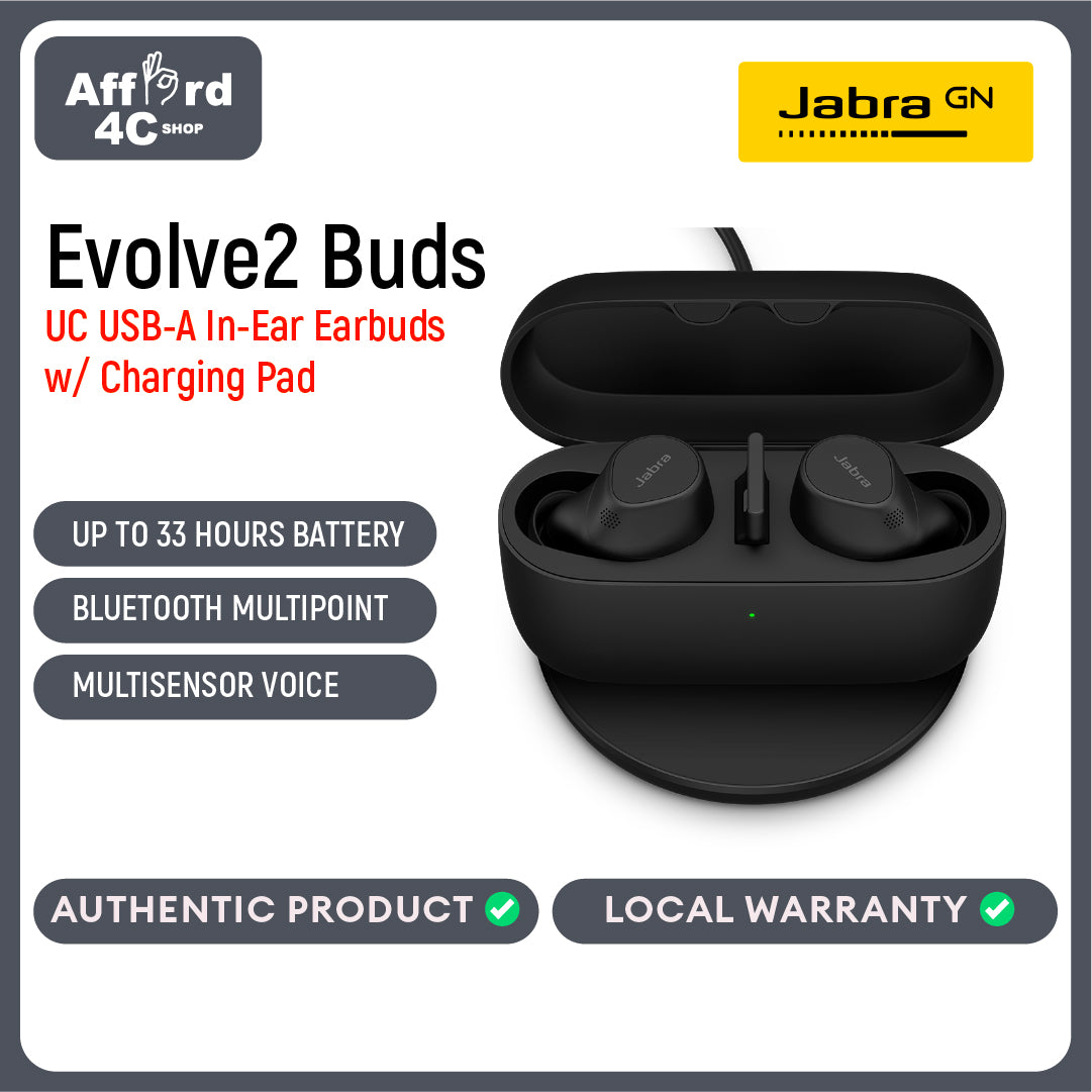 Jabra Evolve2 Buds, USB-A WLSSCHPD, Wireless charging Pad Active Noise-Cancellation