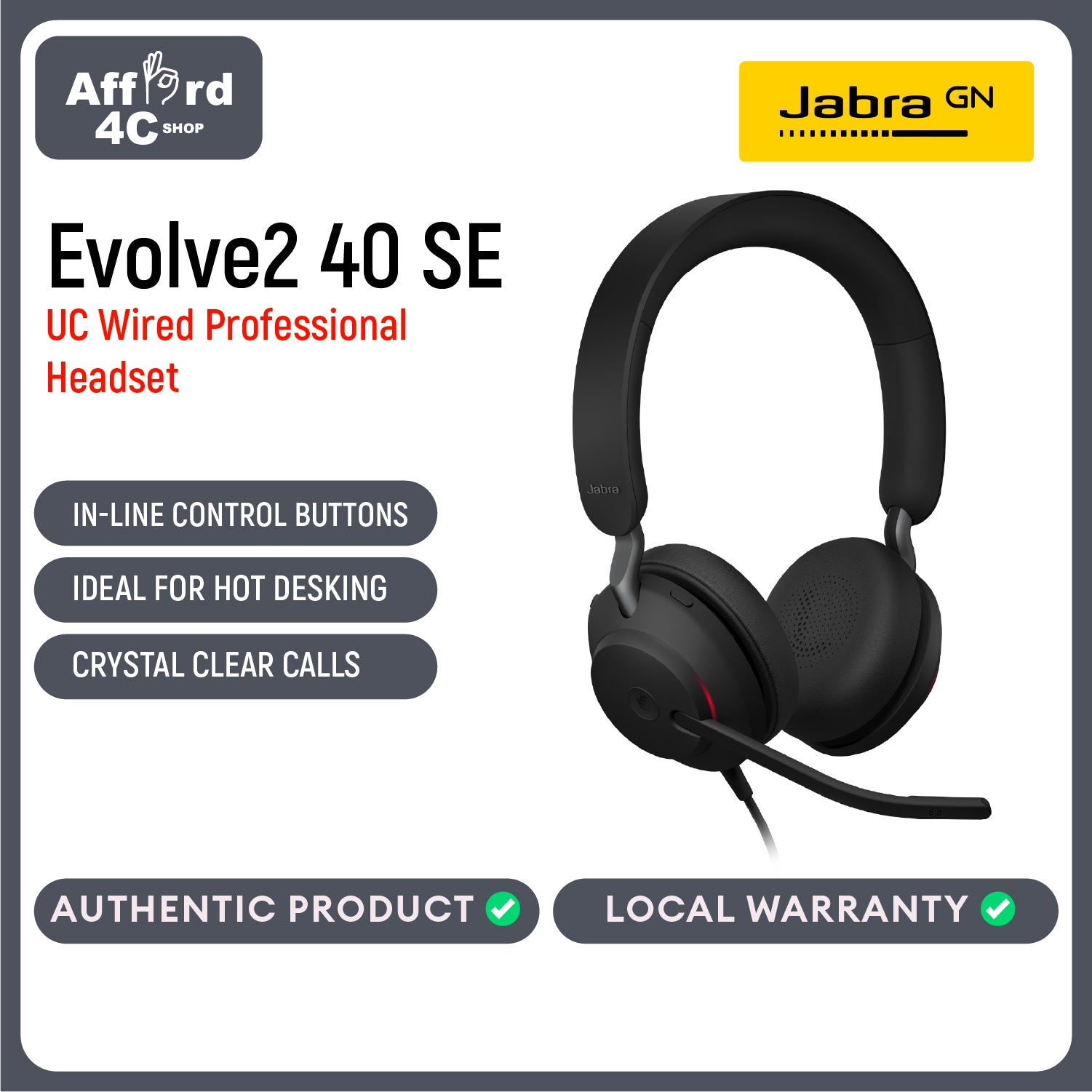 Jabra Evolve2 40 UC Stereo Headset USB-A