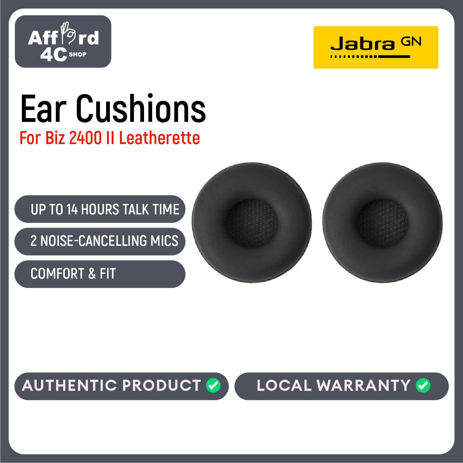 Jabra Ear Cushions for Biz 2400 II Leatherette - 1 pair