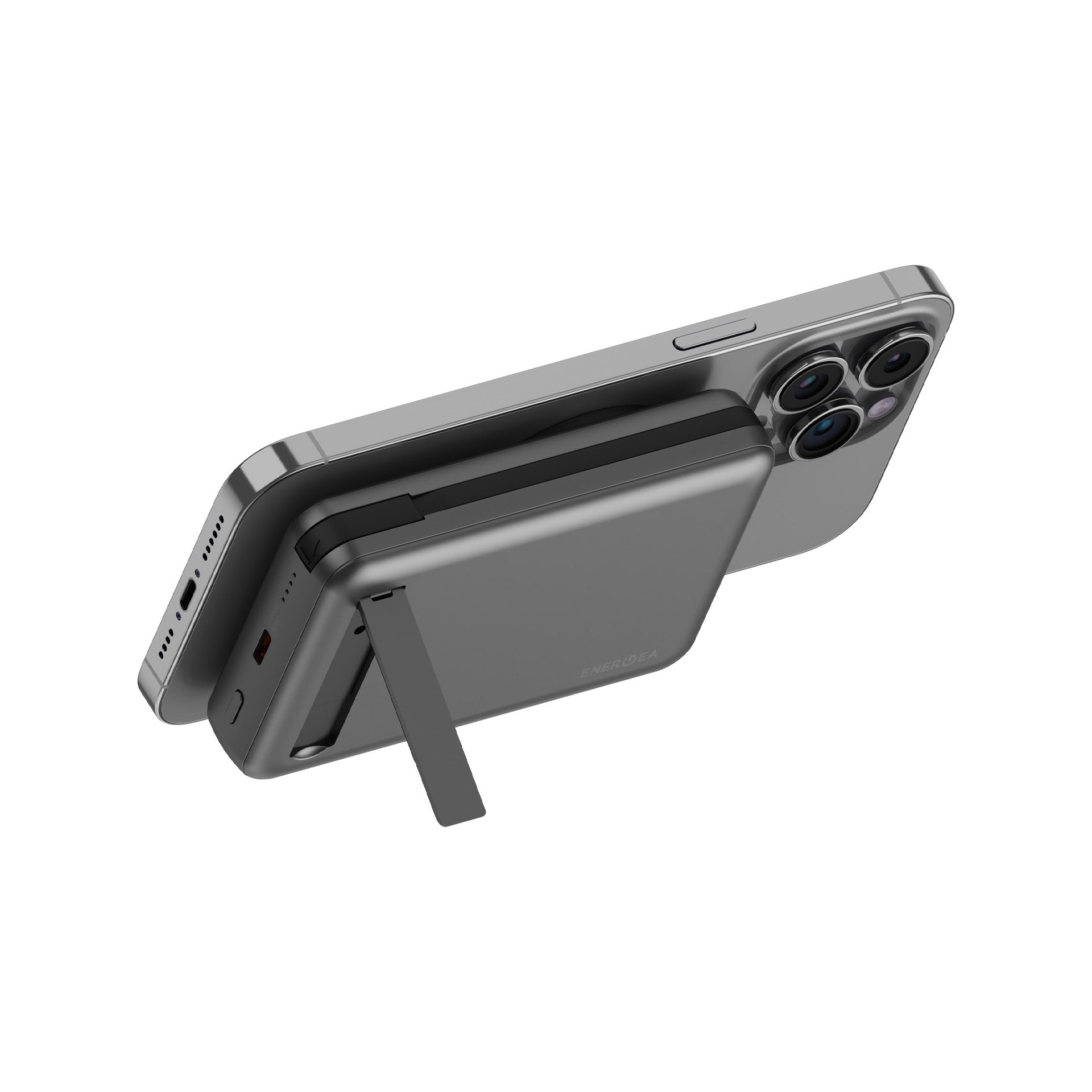 Energea MagPac Pro Plus, 10000MAH MagSafe Compatible QI2 Power Bank With Built-In Cable and Stand