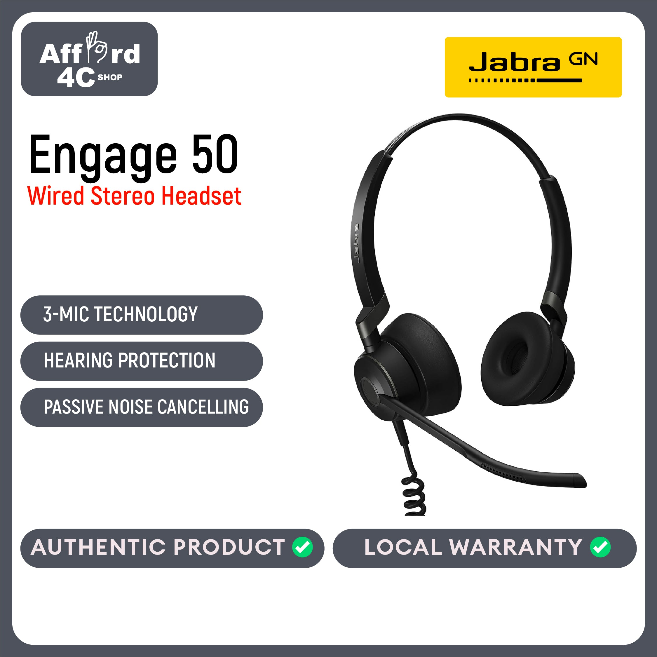 Jabra Engage 50 Stereo Professional Digital Corded Headset, USB-C Bundle With Jabra Engage Link USB A, MS