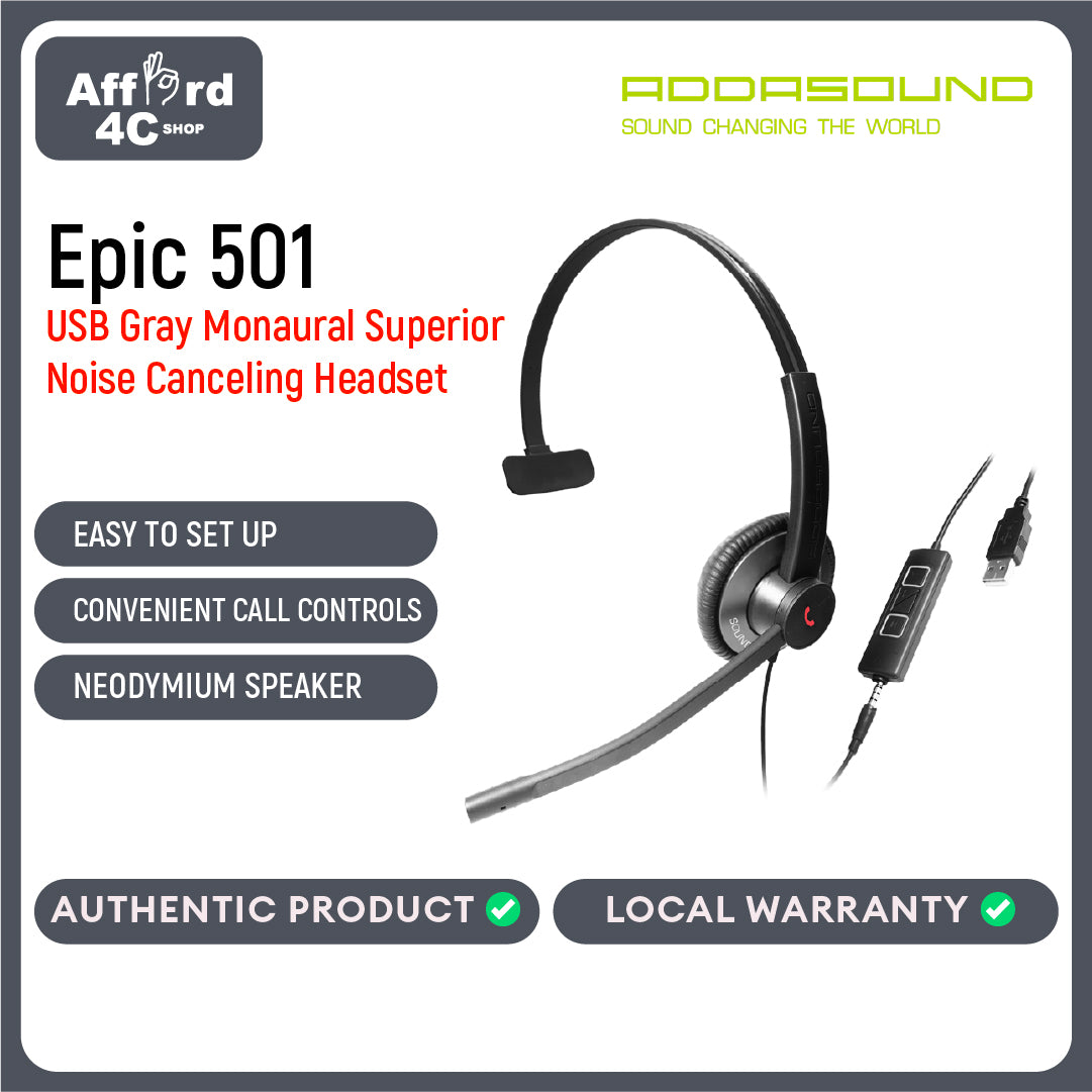 Addasound Epic 501 USB Monaural With Superior Noise Canceling Headset (with 3.5mm Jack)