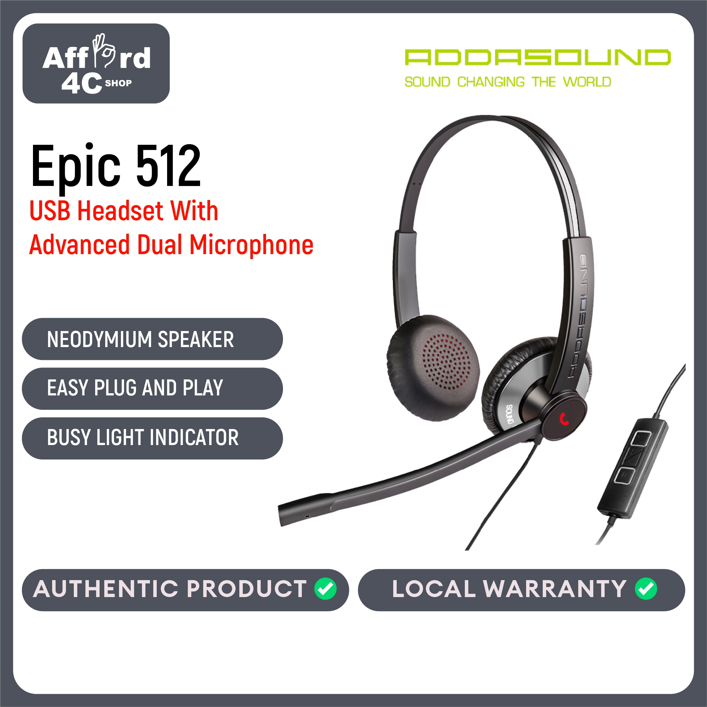 Addasound Epic 512 Binaural Headset with Double Microphone Noise Canceling for Extreme Noisy Working Environments