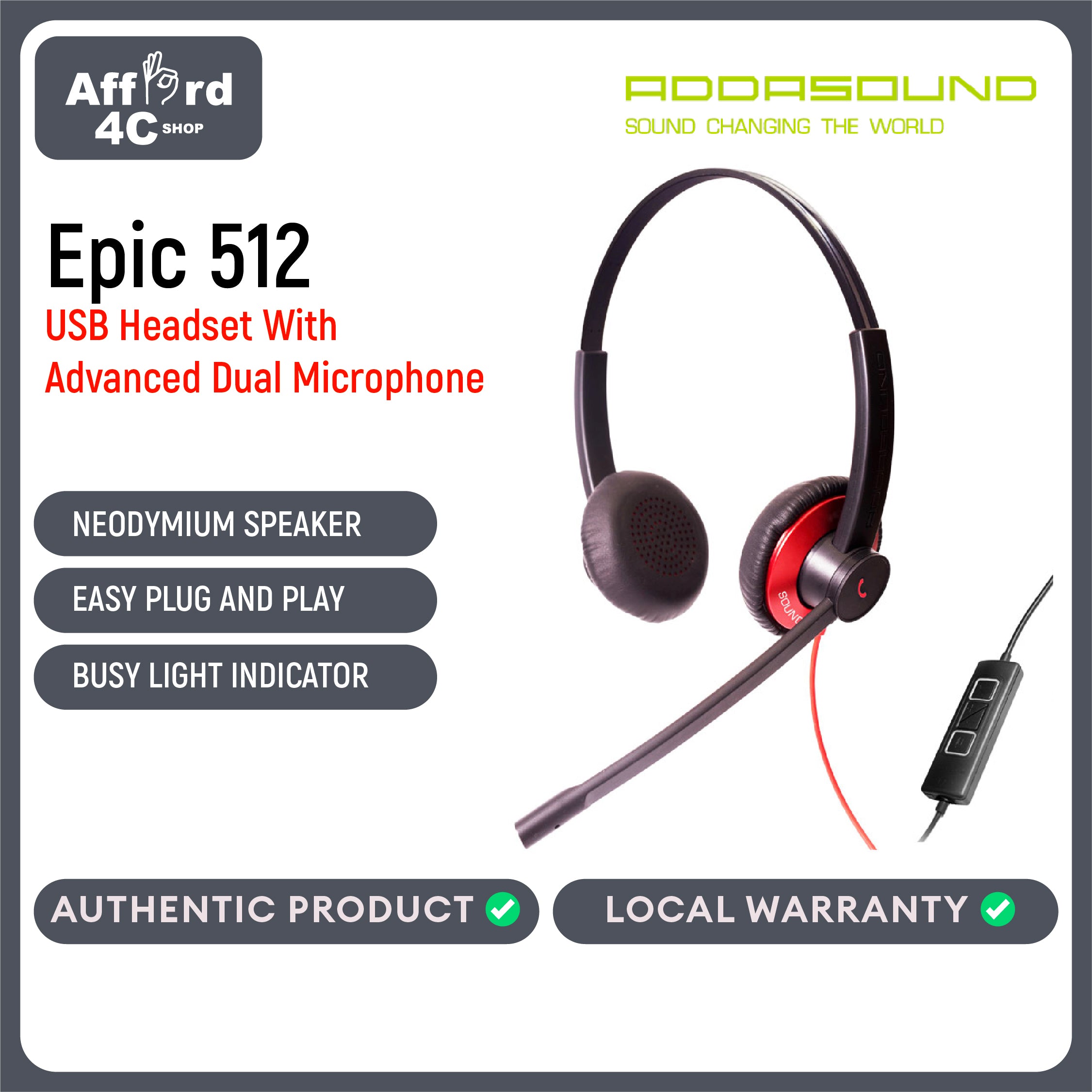 Addasound Epic 512 Binaural Headset with Double Microphone Noise Canceling for Extreme Noisy Working Environments