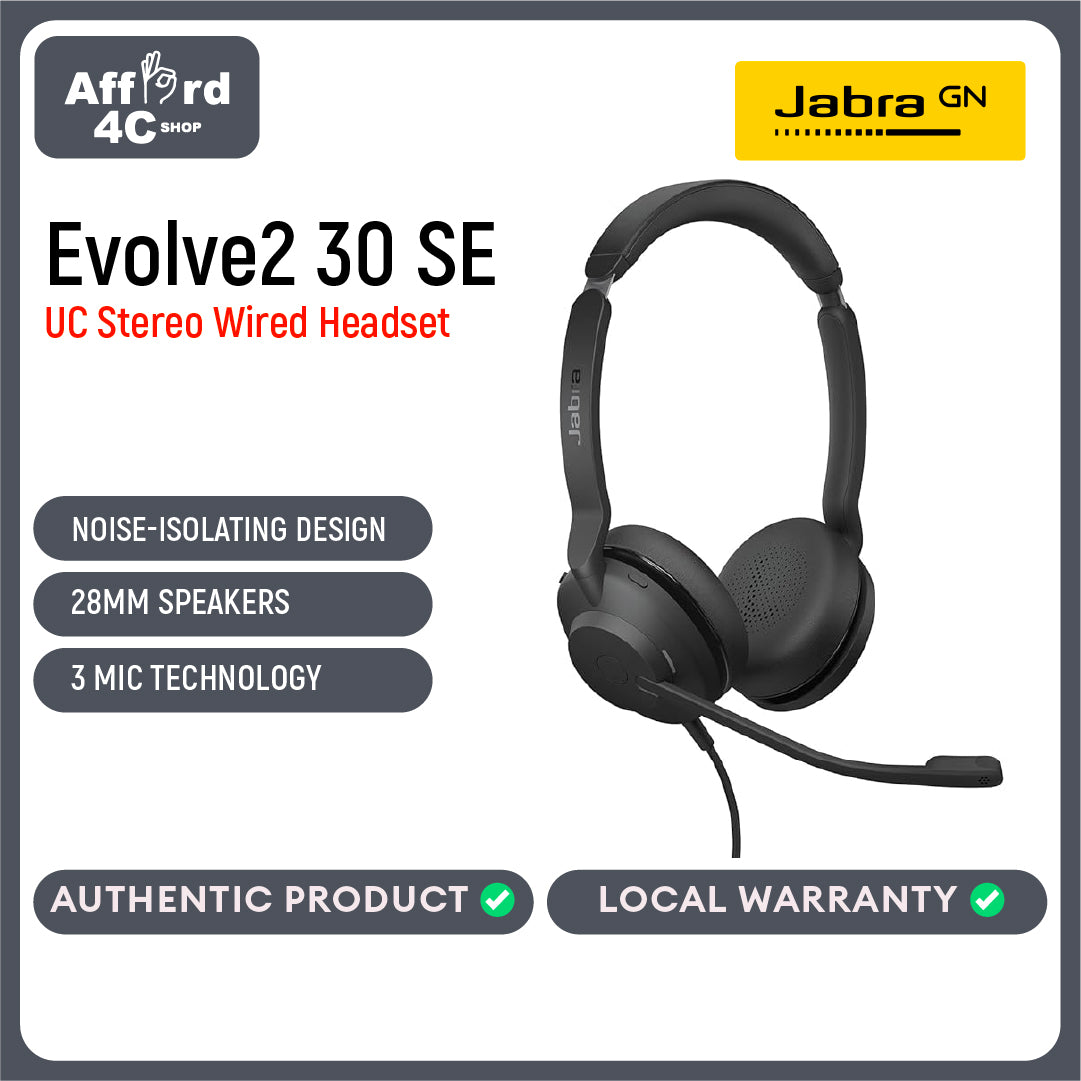 Jabra Evolve2 30 SE UC USB-C/A Stereo Wired Headsets Passive Noise Cancelling Headphones