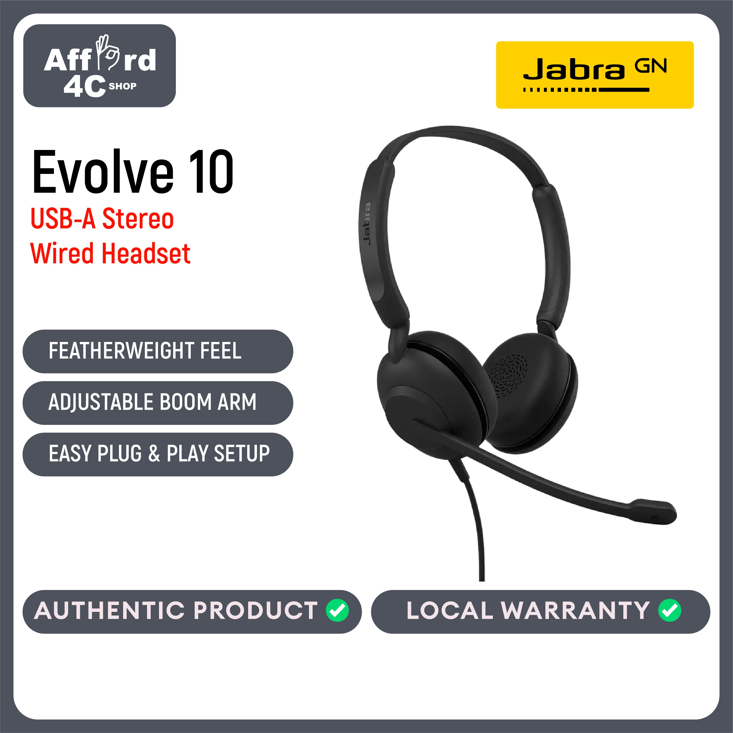 Jabra Evolve 10 Stereo USB-A Headset