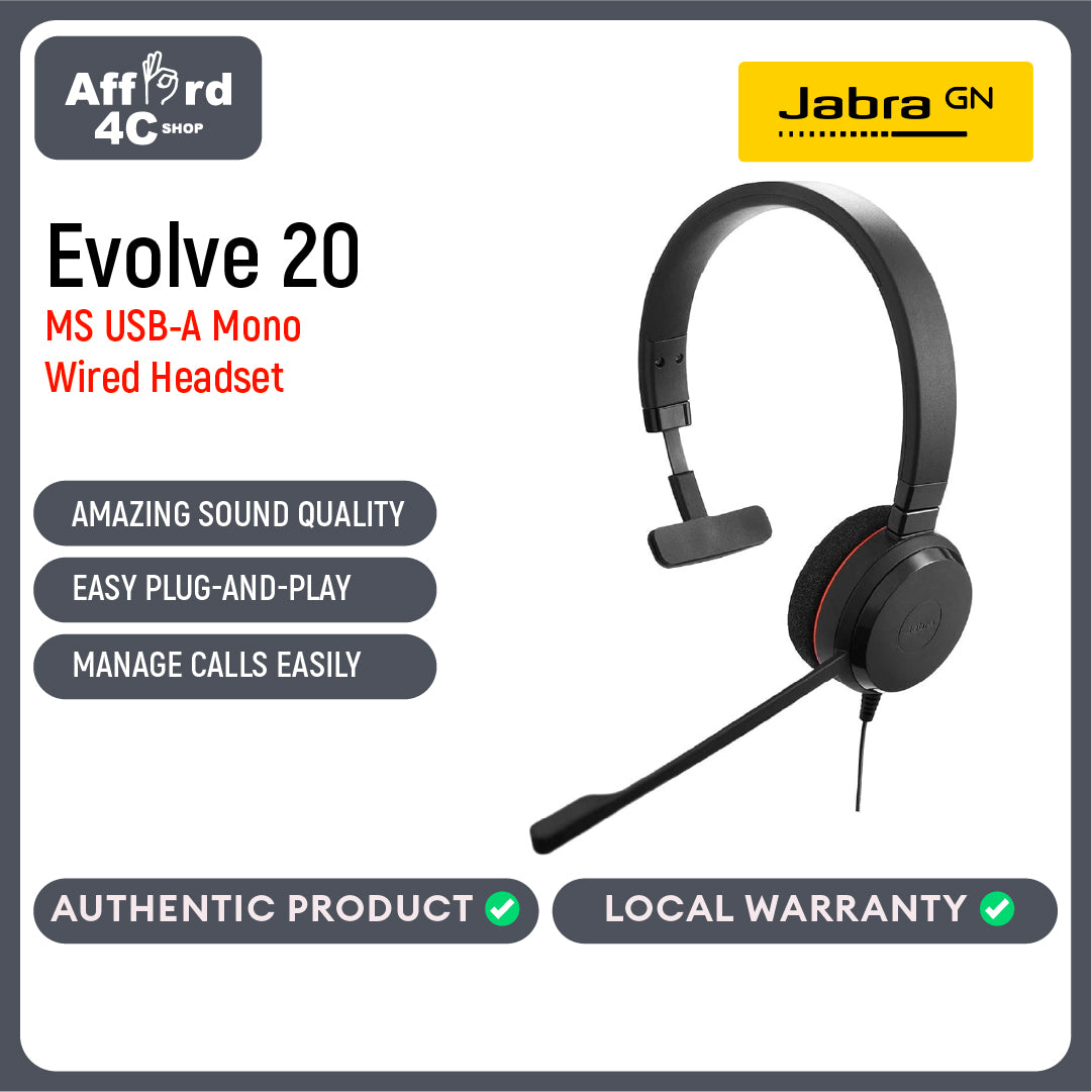 Jabra Evolve 20 MS USB-C/A or USB-A Mono Headset