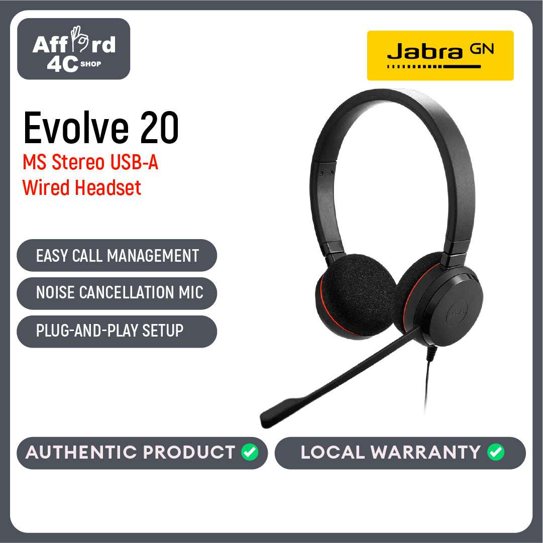 Jabra Evolve 20 MS Stereo USB-A or USB-C/A Headset