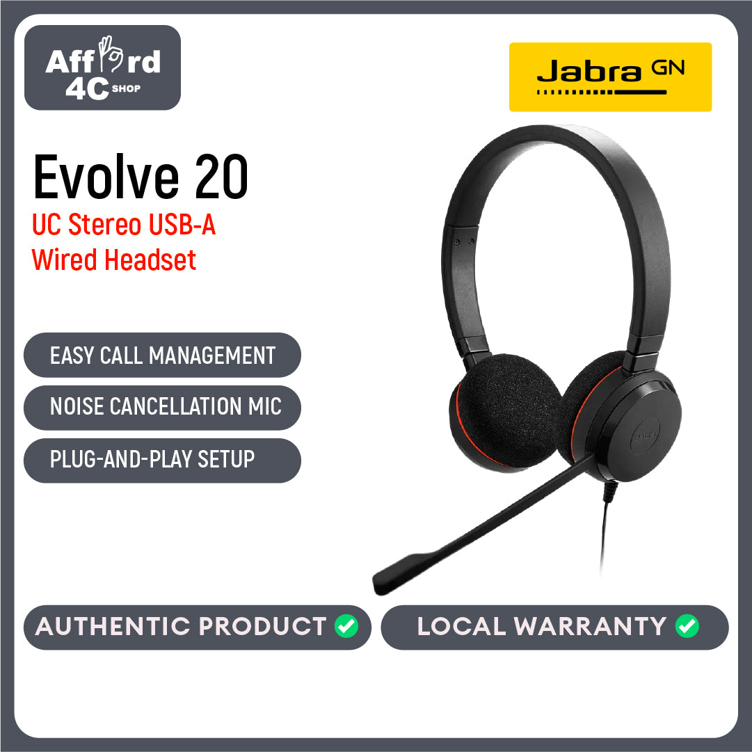Jabra Evolve 20 UC USB-A or USB-C/A Stereo Headset