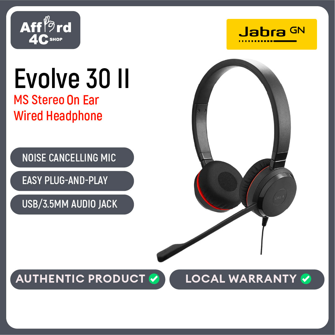 Jabra Evolve 30 II MS Stereo USB-C/A or USB-A Headset/Music Headphones