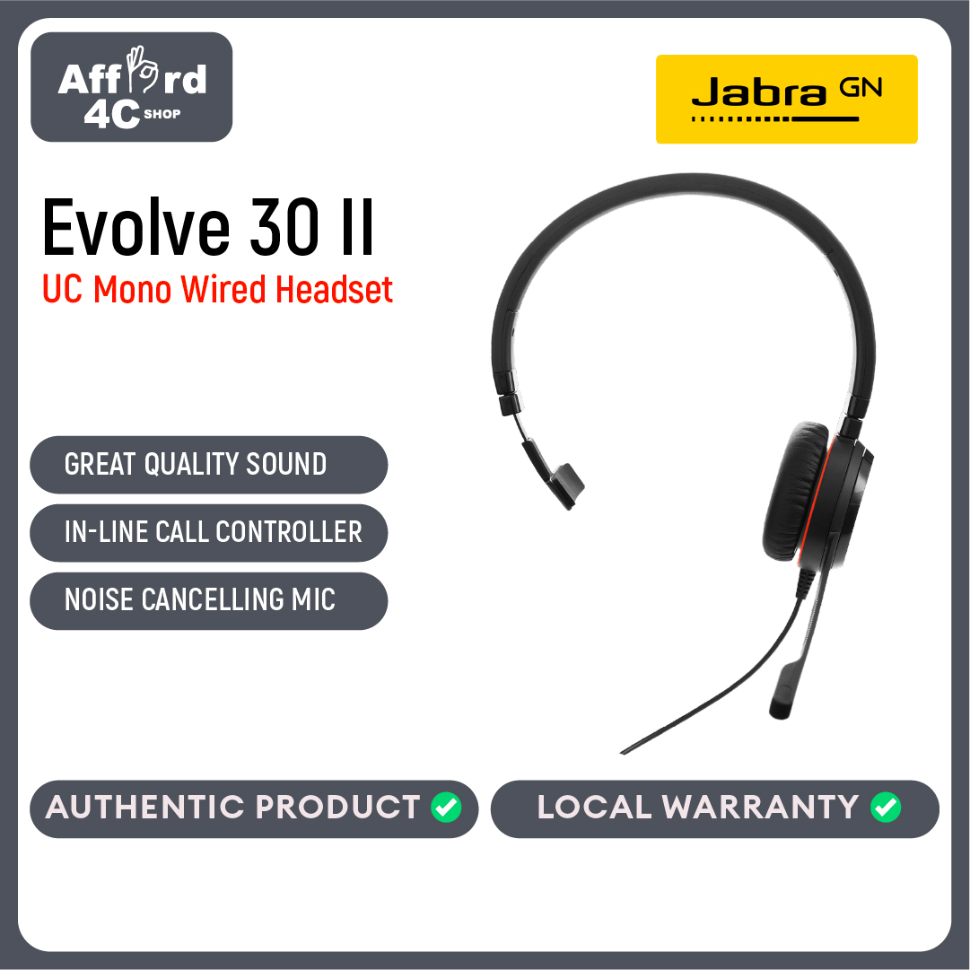 Jabra Evolve 30 II UC Mono USB-C/A Wired Headset/Music Headphones
