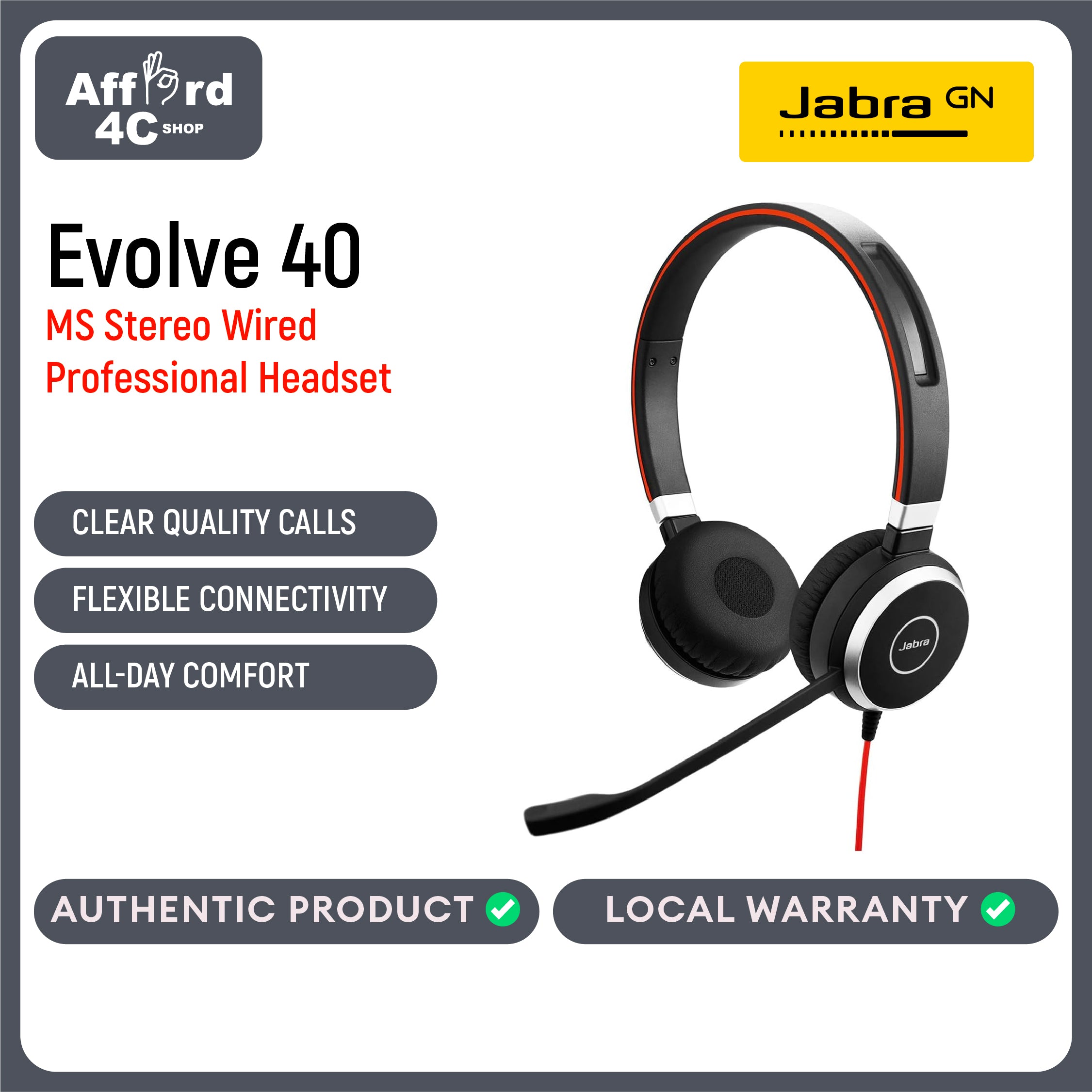 Jabra Evolve 40 MS Stereo USB-C - Professional Unified Communication Headset