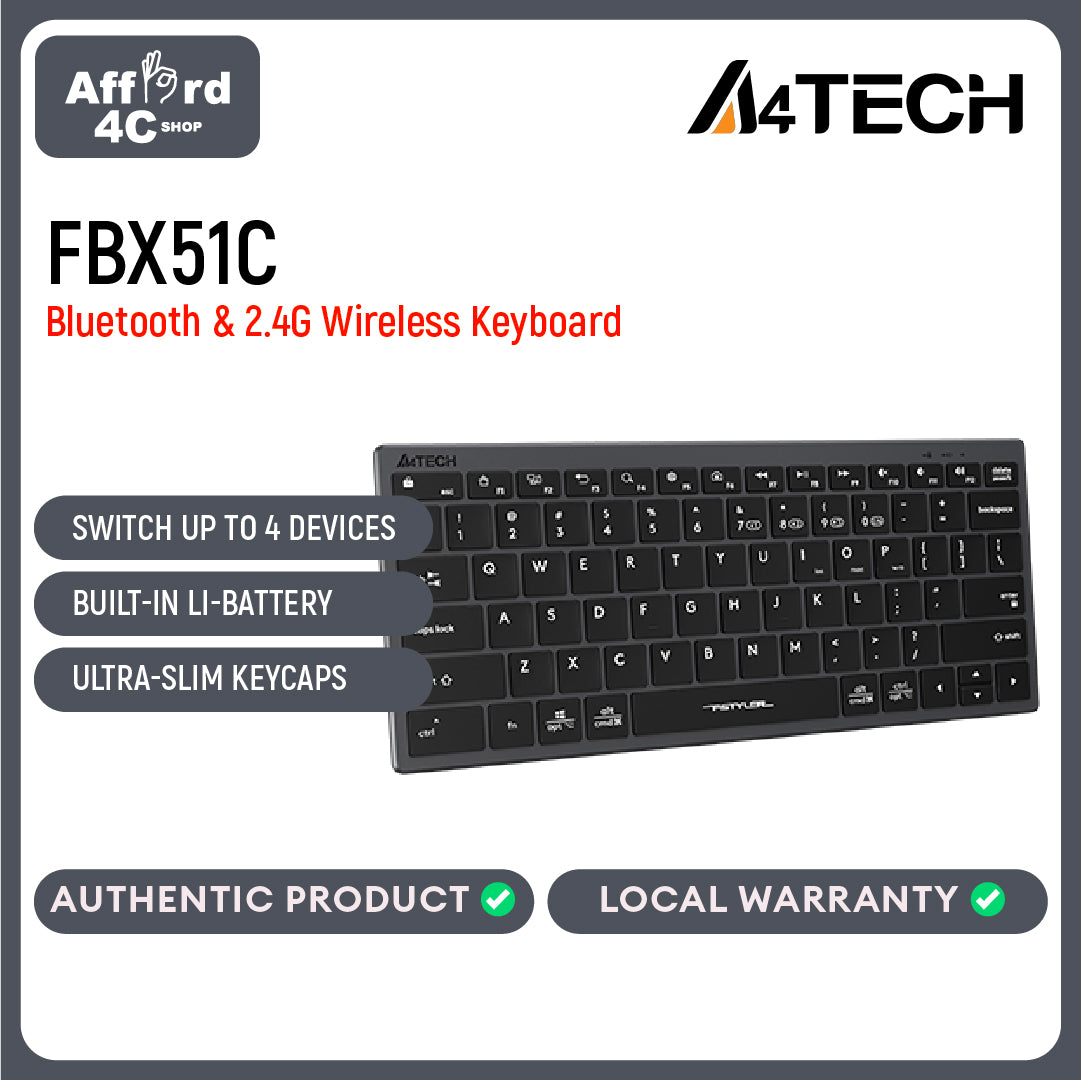 A4Tech FBX51C Bluetooth & 2.4G Wireless Dual Mode Rechargeable Keyboard