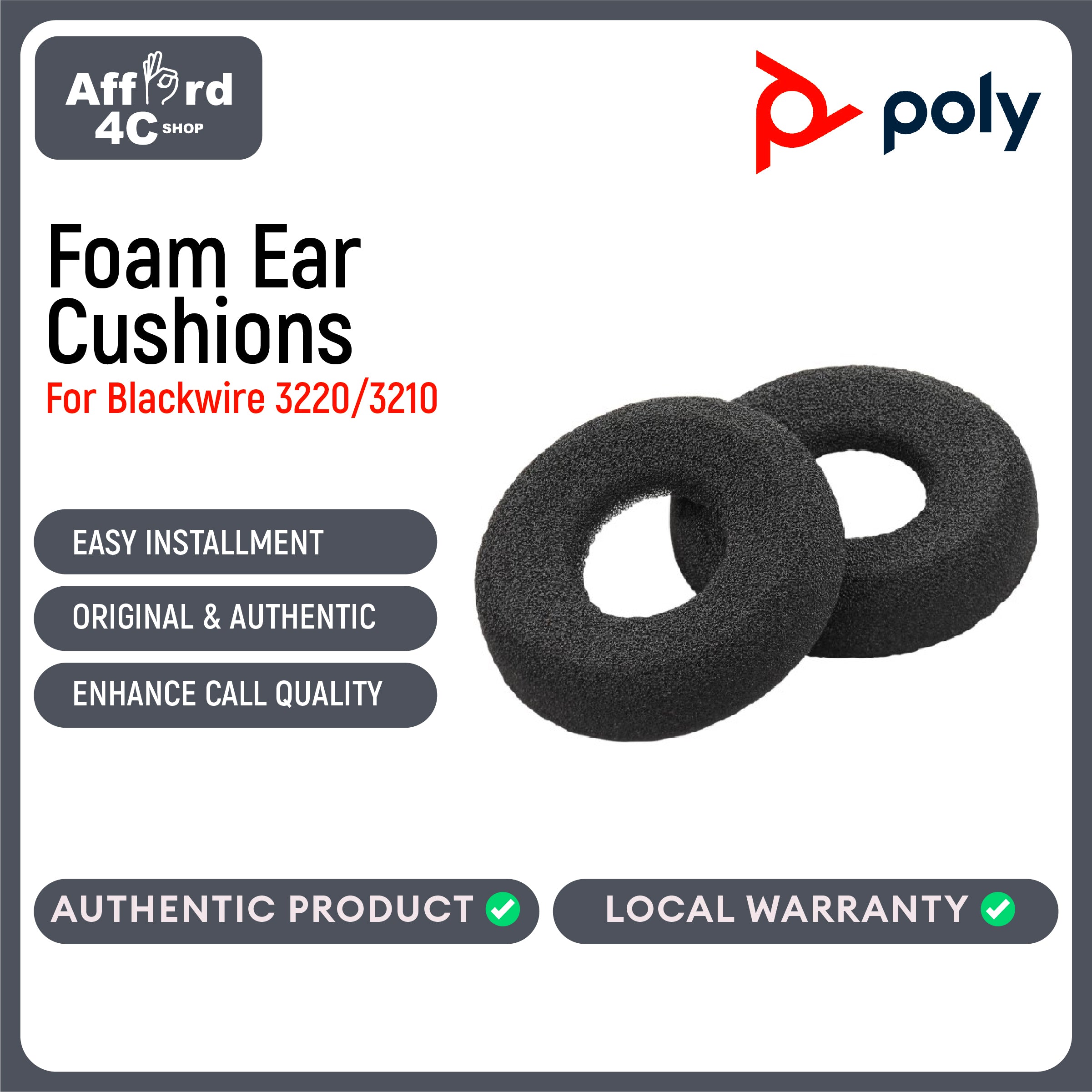 Poly Blackwire C310/320 Foam Ear Cushions (2 Pieces)