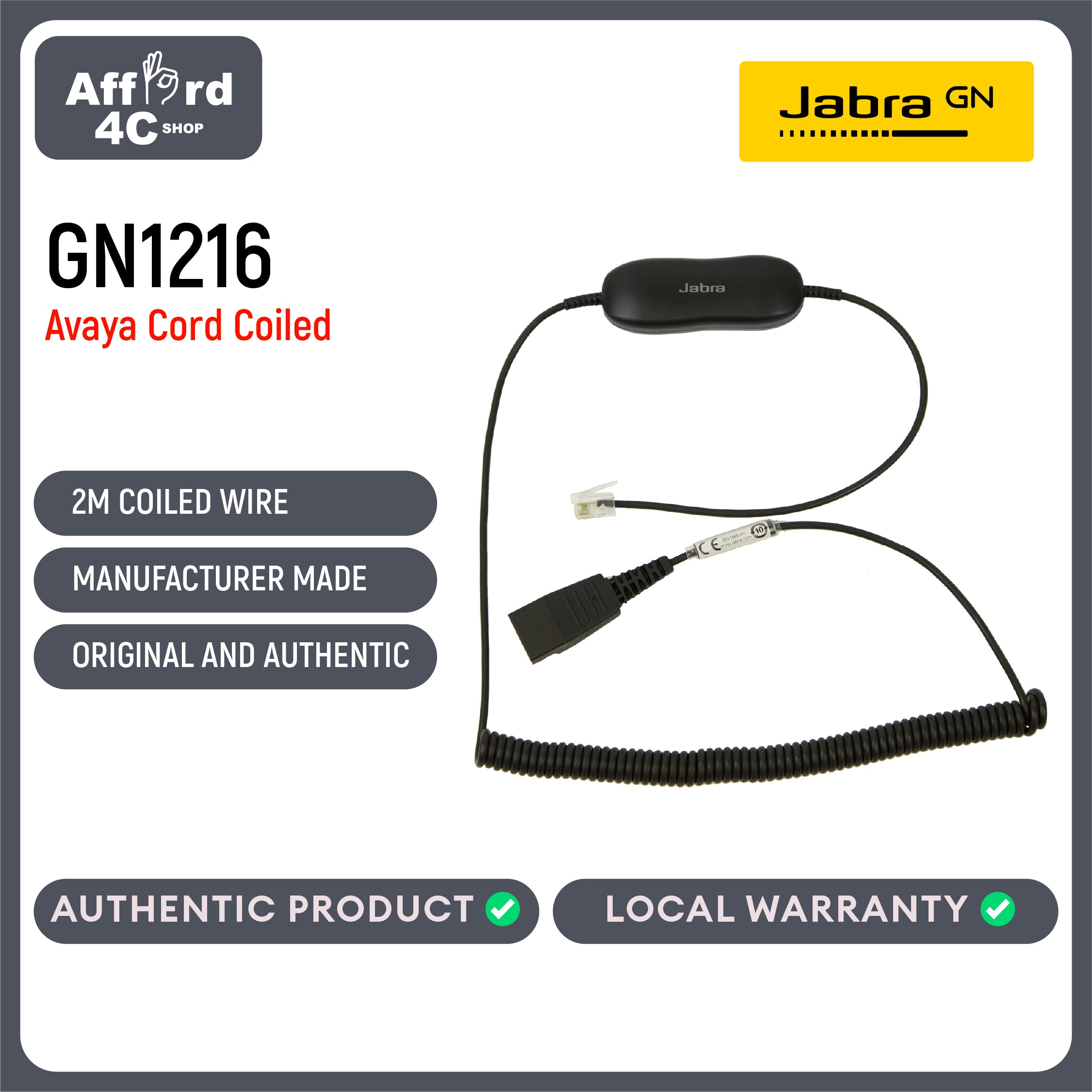 Jabra GN1216 RJ9 Quick Disconnect Cable - 88001-03