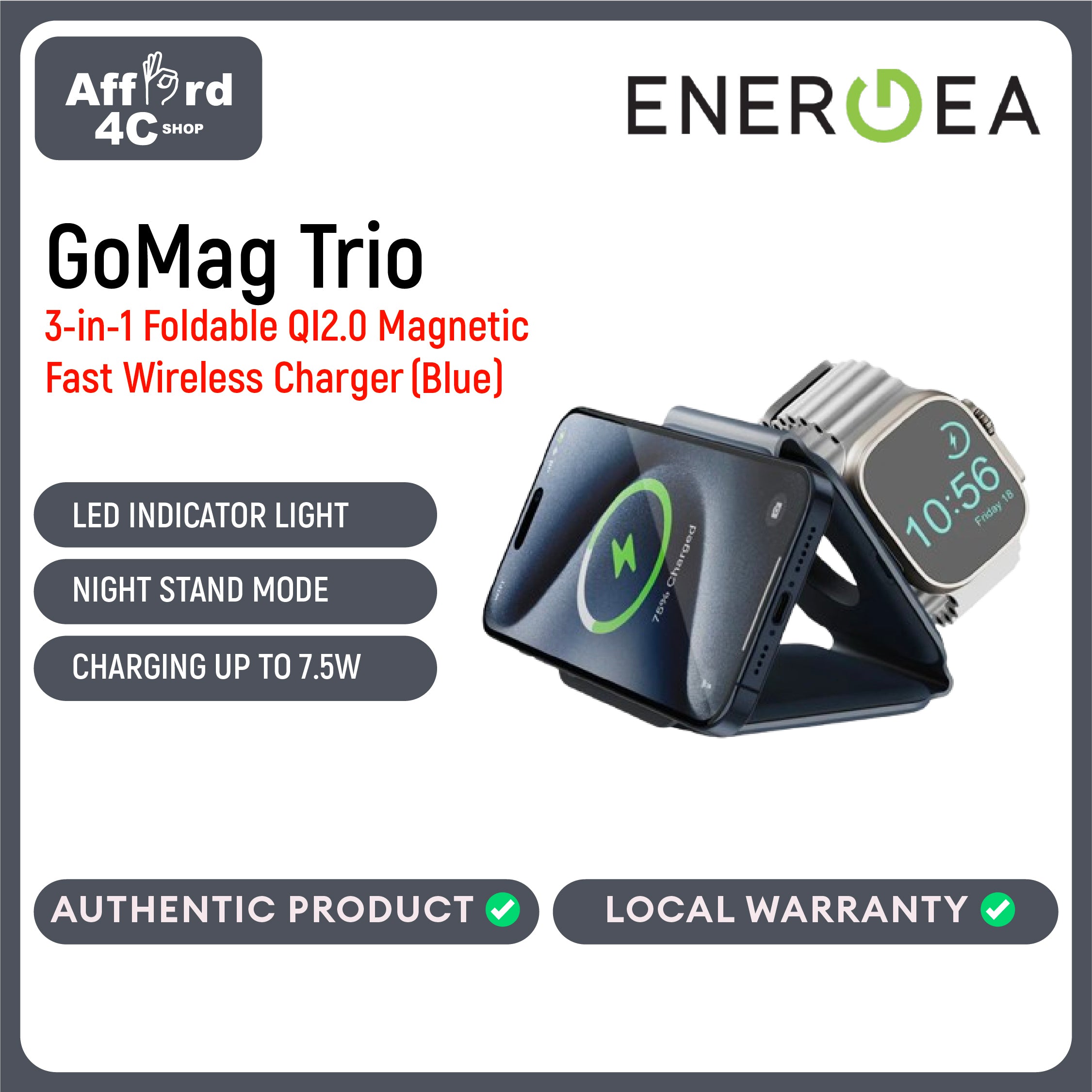 Bazic by Energea GoMag Trio 3-in-1 Foldable Wireless Charging Pad
