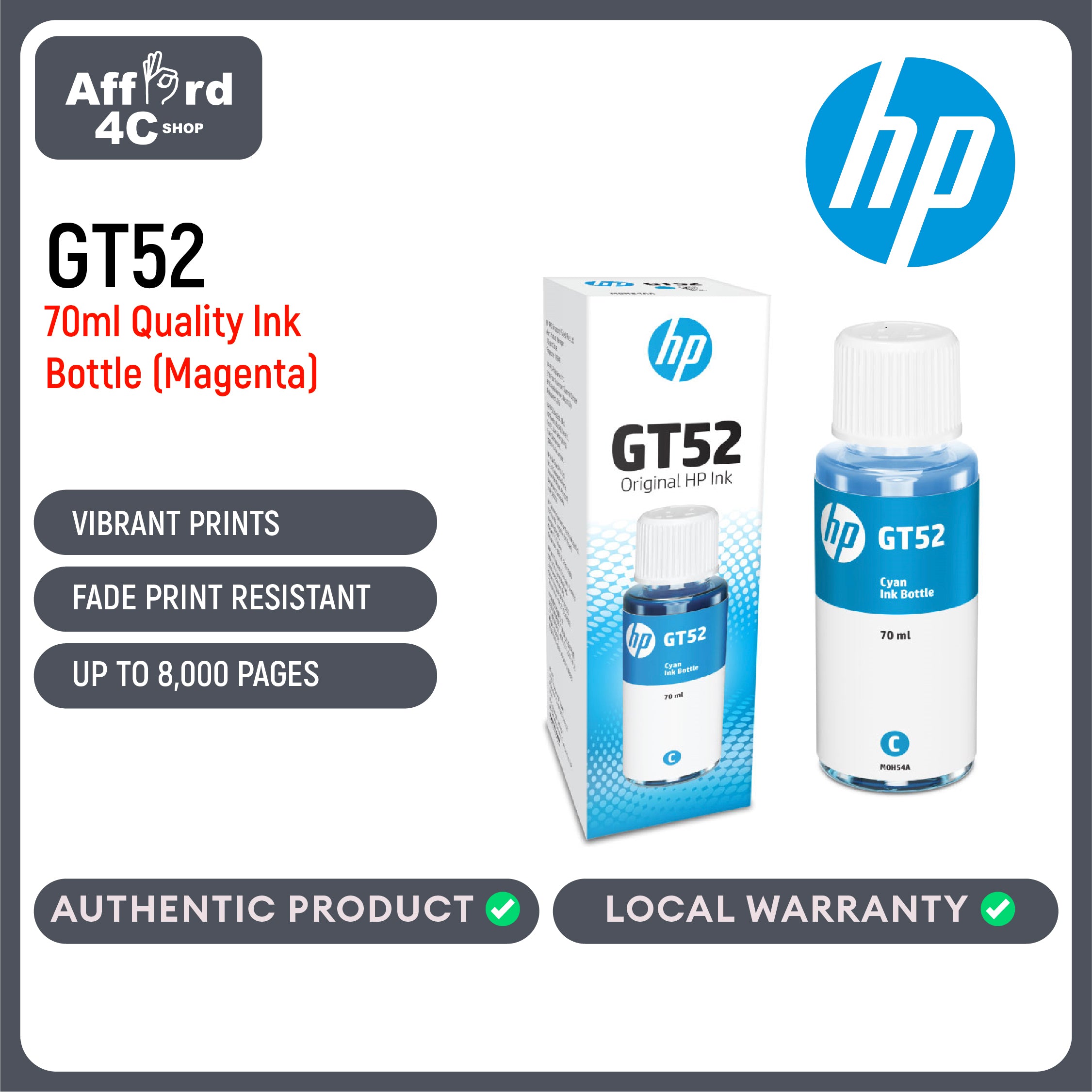 HP GT52 Cyan/Magenta/Yellow Ink Bottle Compatible with Smart Tanks All-In-One Printer Series